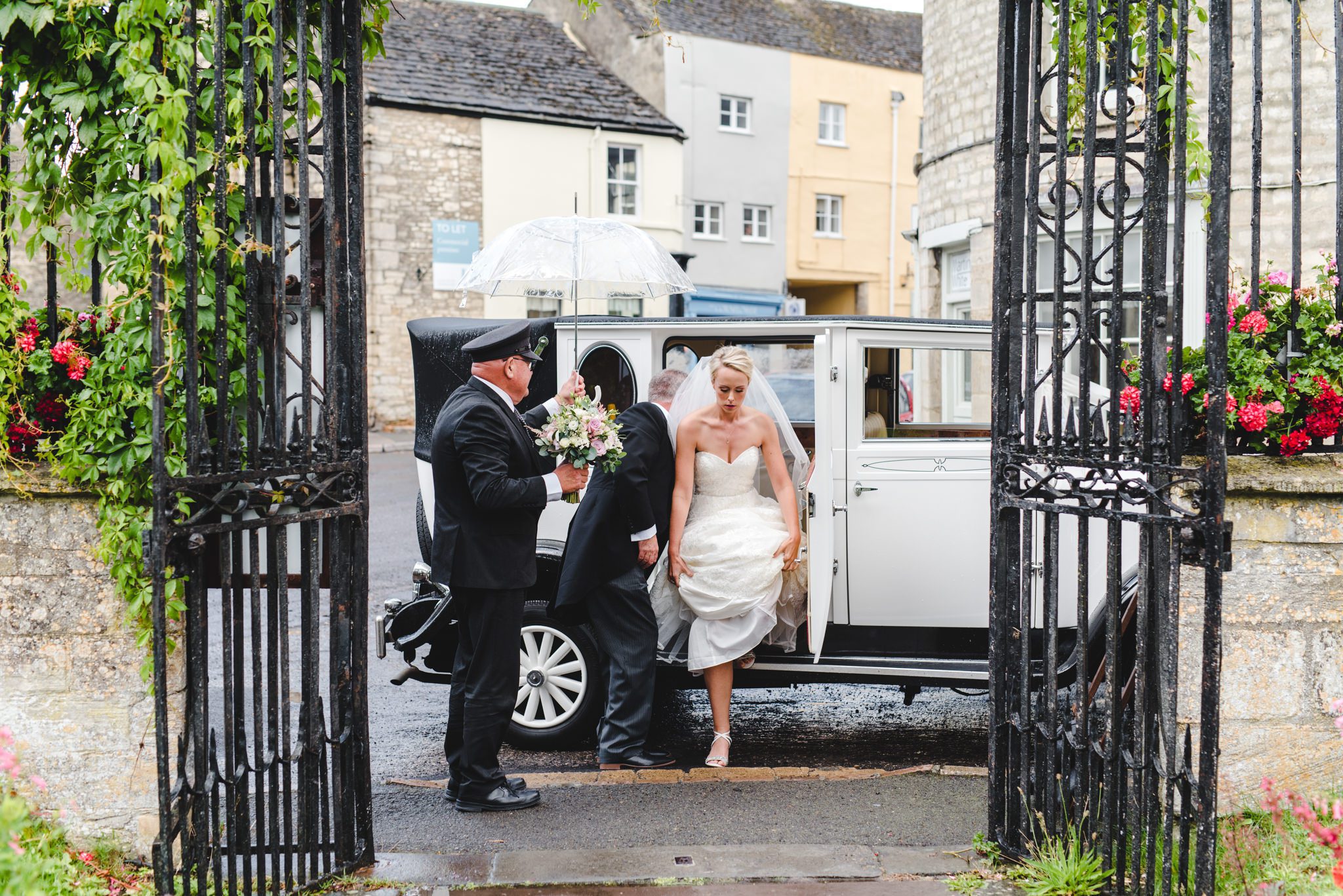 A bride arriving at Tetbury Church