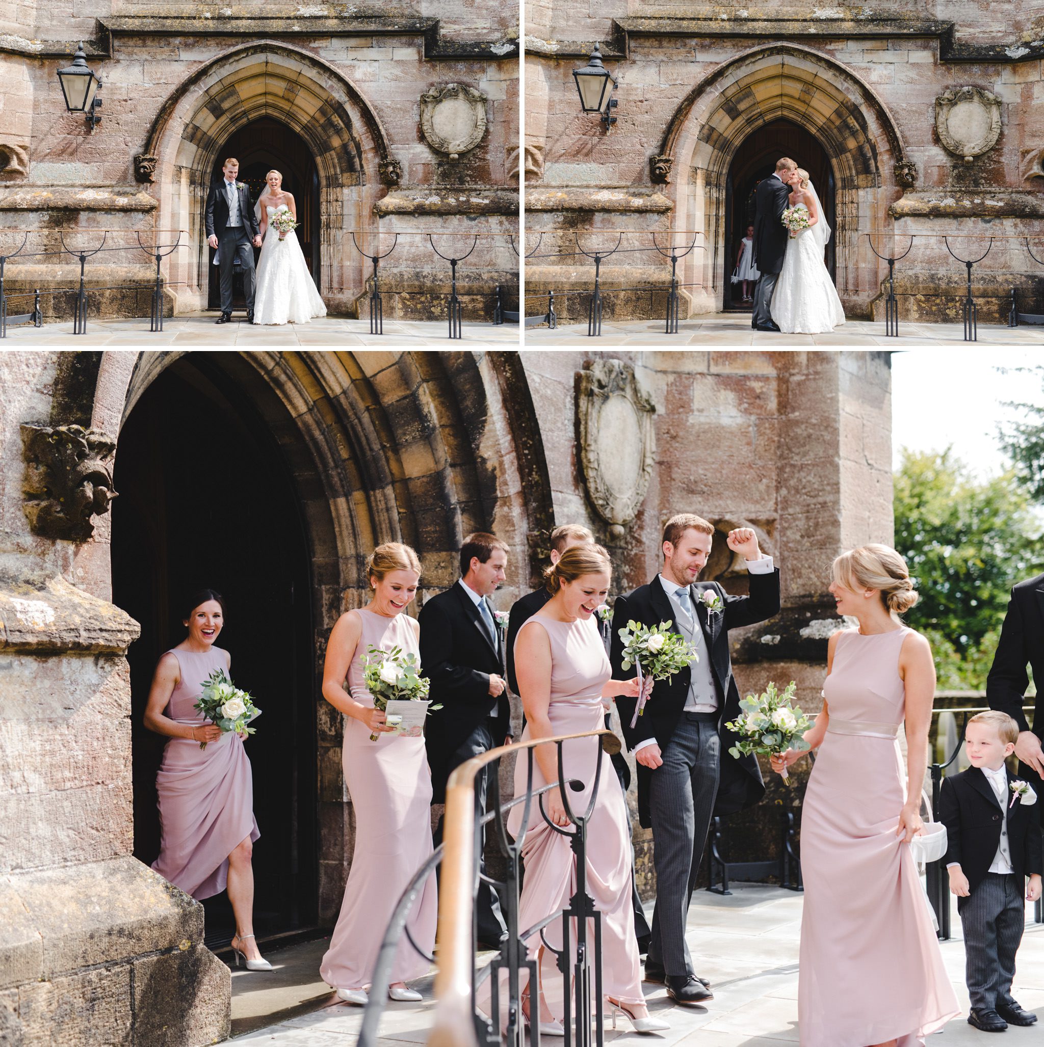 Bride and groom church exit tetbury