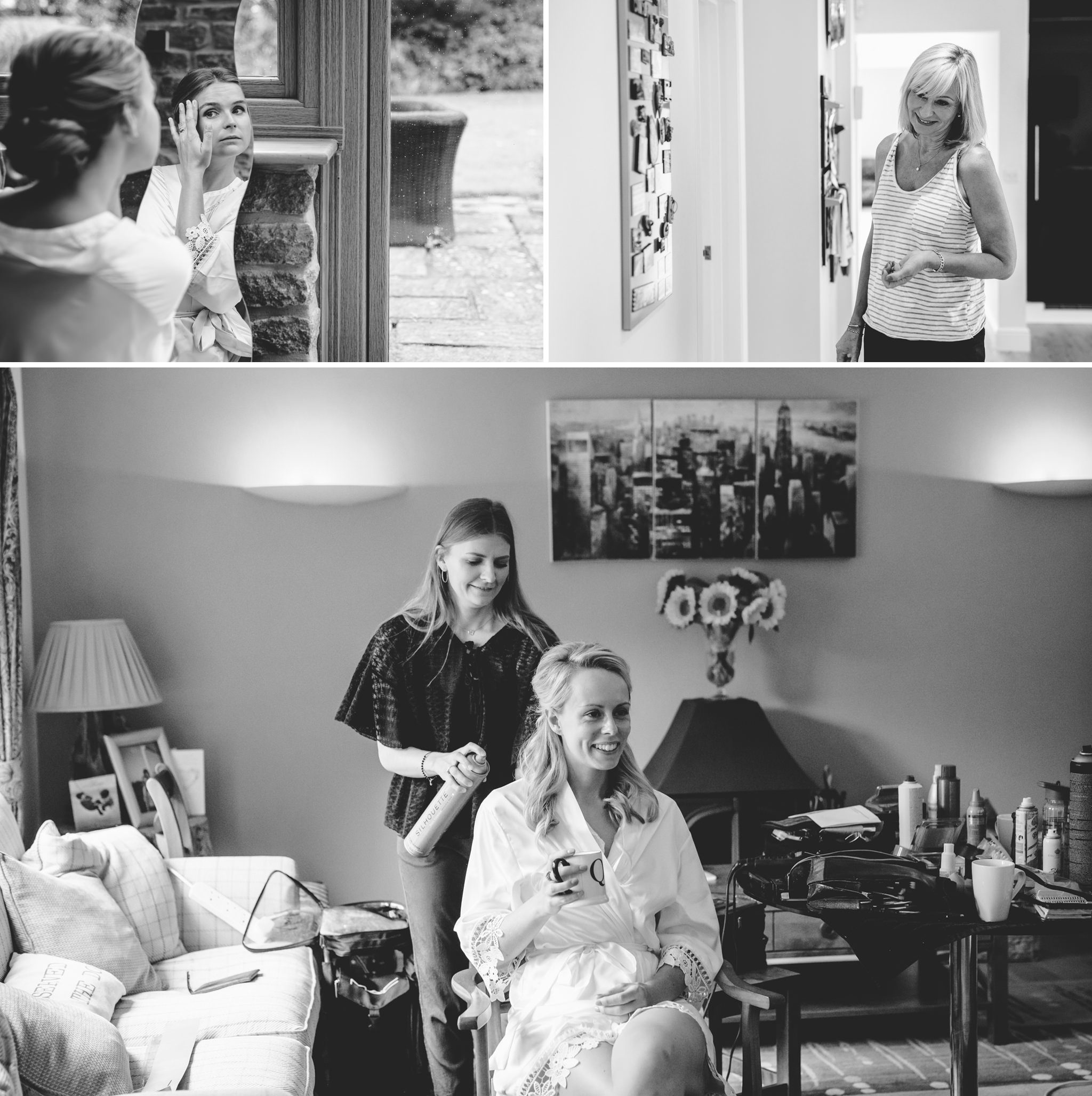 Bride getting ready for her Great Tythe Barn wedding