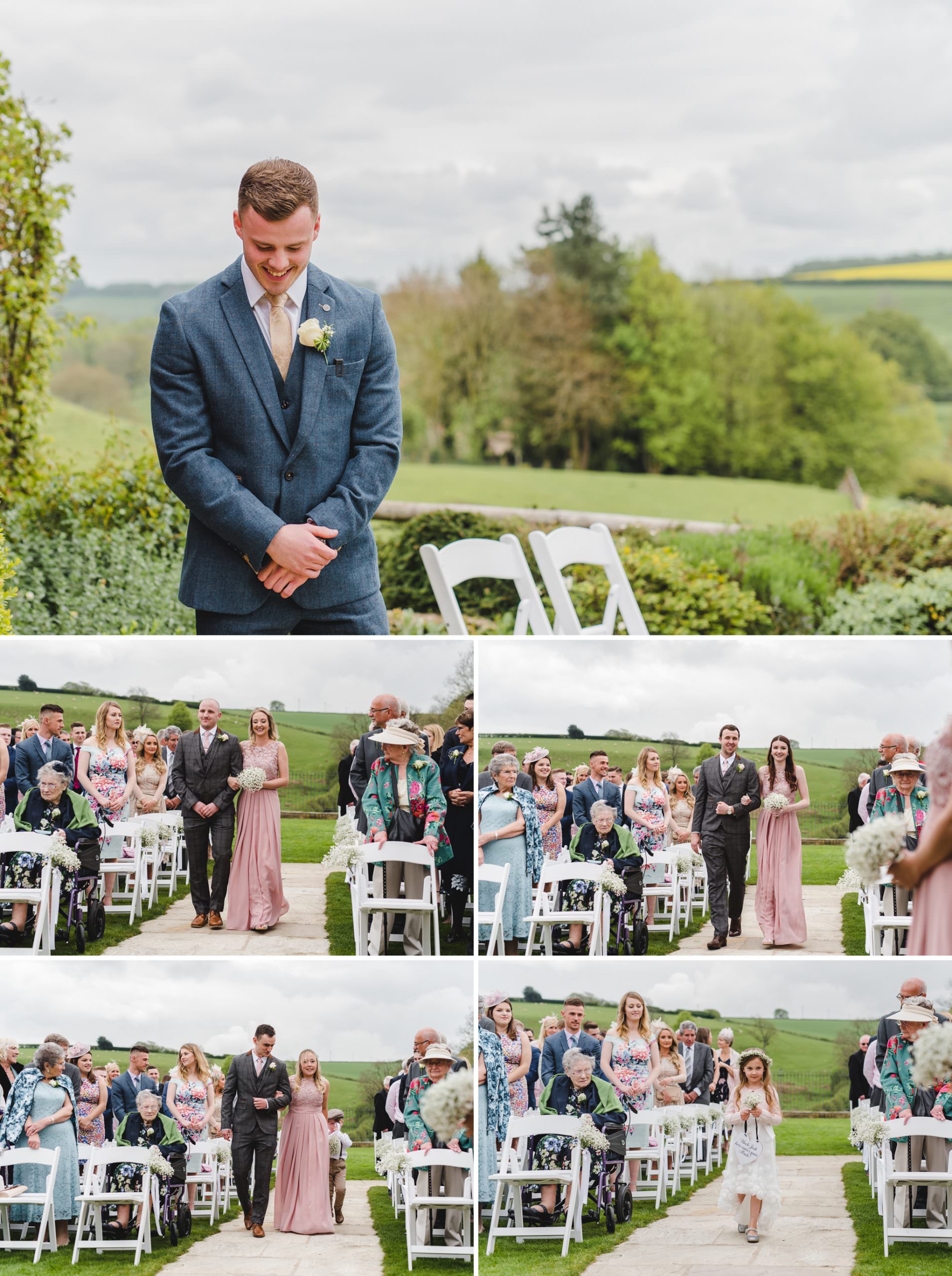 Outdoor wedding ceremony at Kingscote Barn