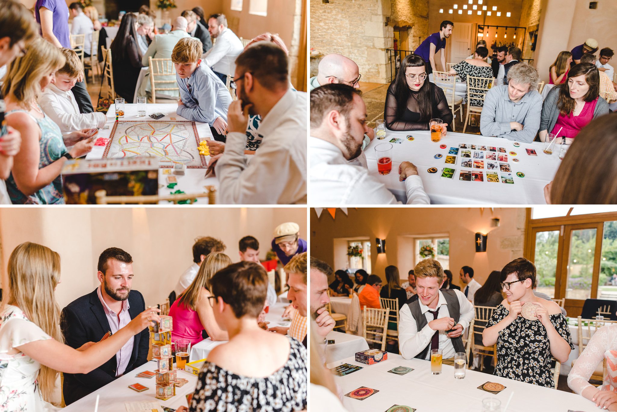 Guests playing board games at a wedding