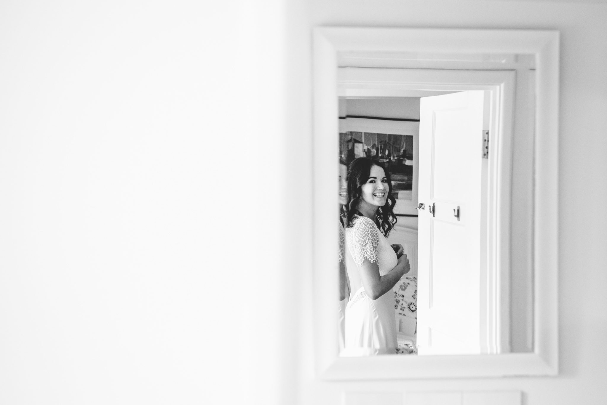 A bride staring into a mirror