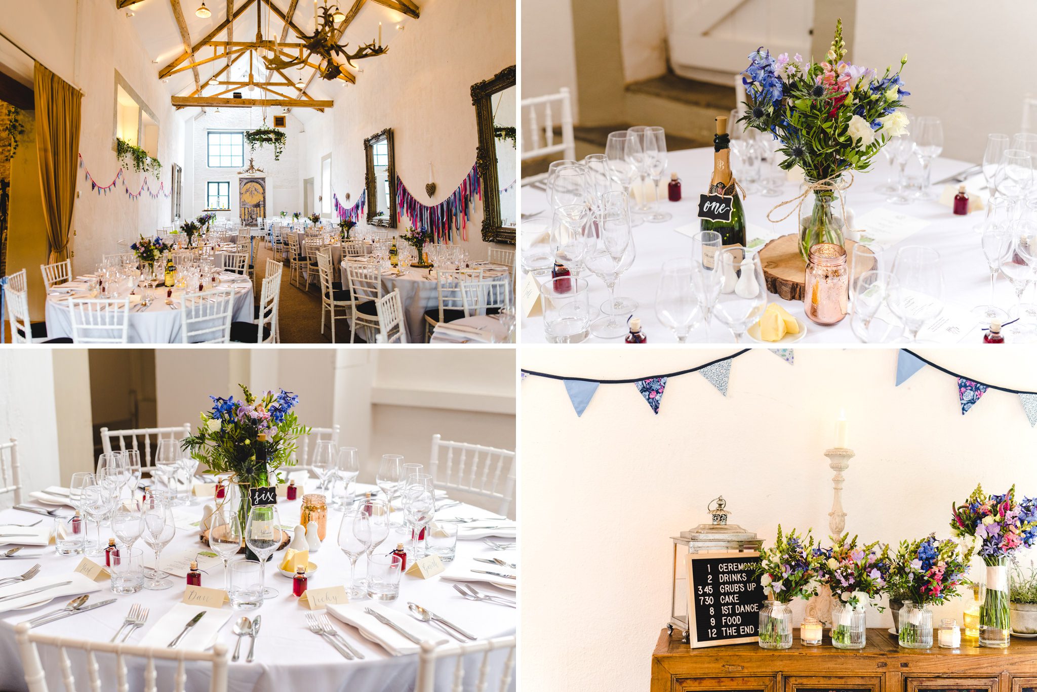 Wedding breakfast room set up at Merriscourt