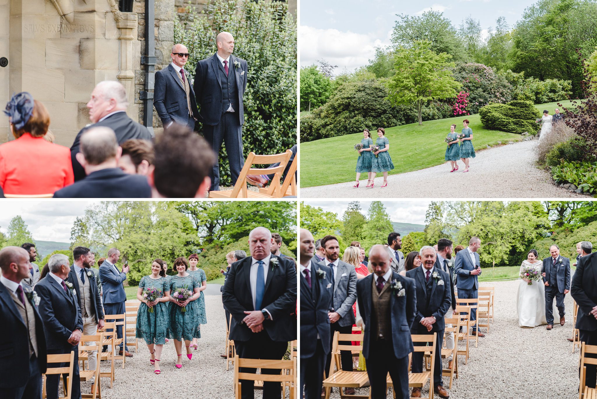 The start of a ceremony at Plas Dinam showing the bride walking down the aisle