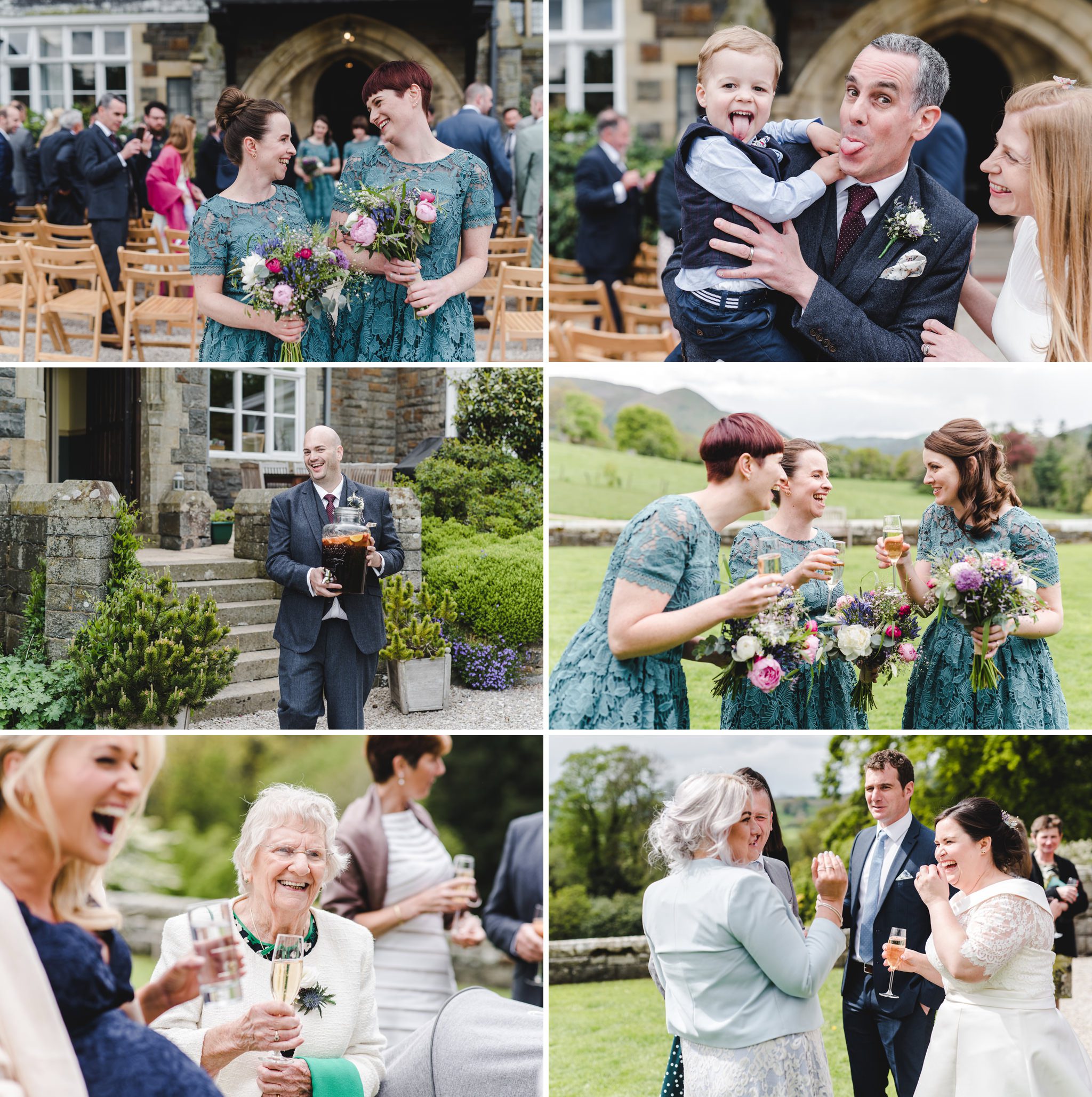 Guests walking back down the aisle after a wedding at Plas Dinam in Wales