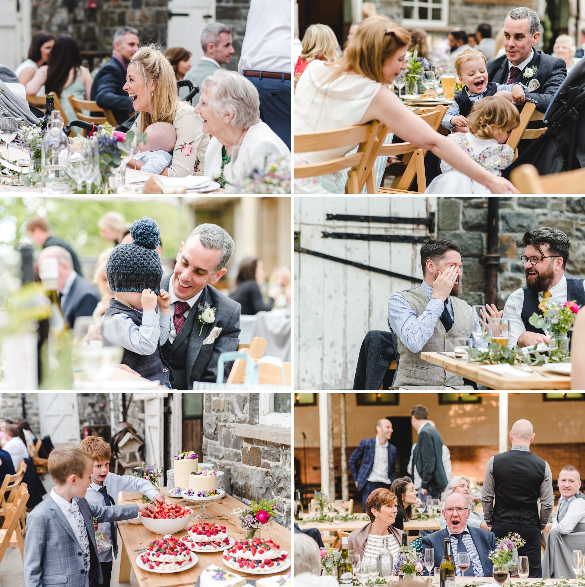 Wedding guests enjoying the wedding breakfast at Plas Dinam