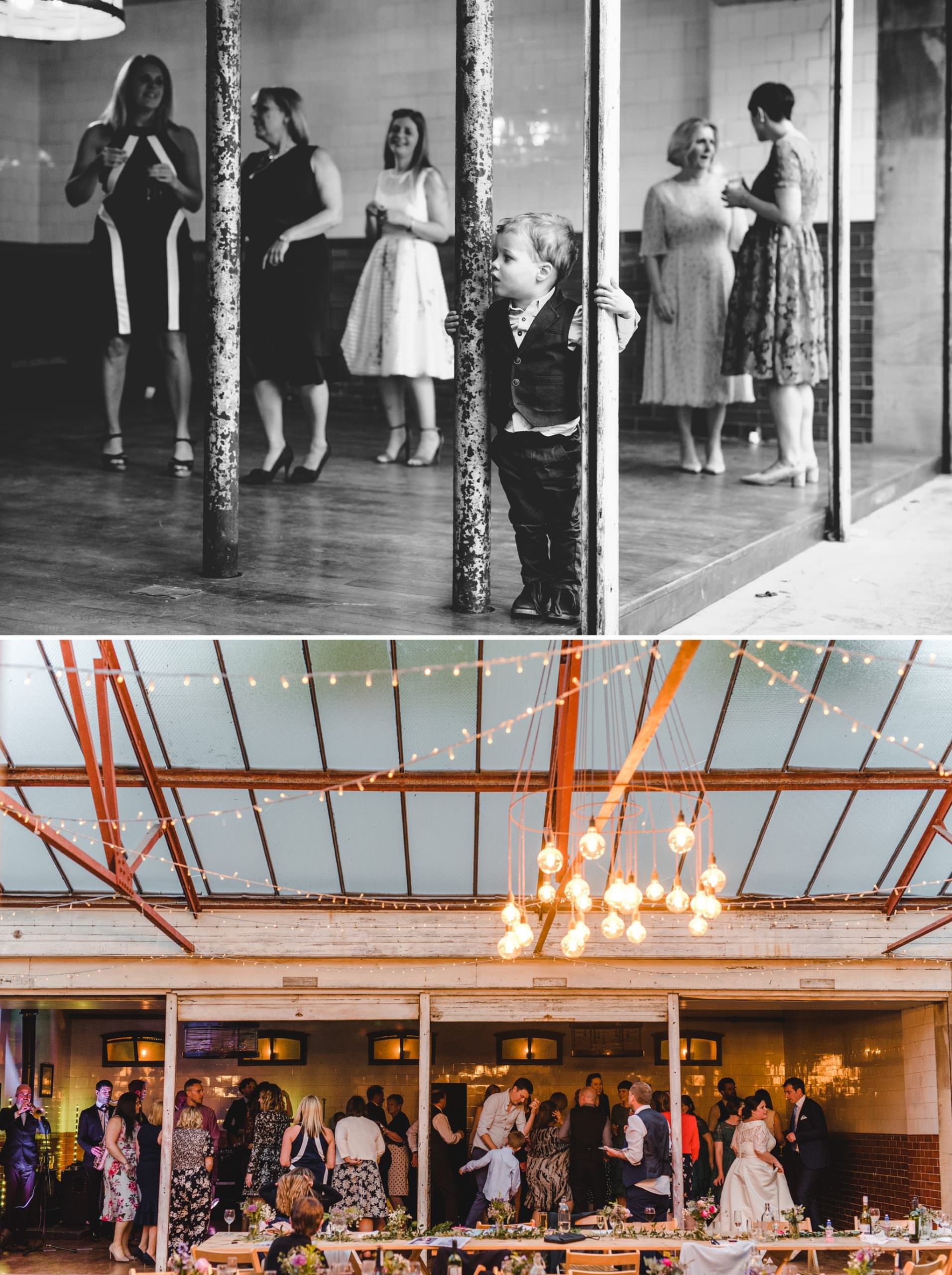 Wedding guests dancing at a Plas Dinam wedding