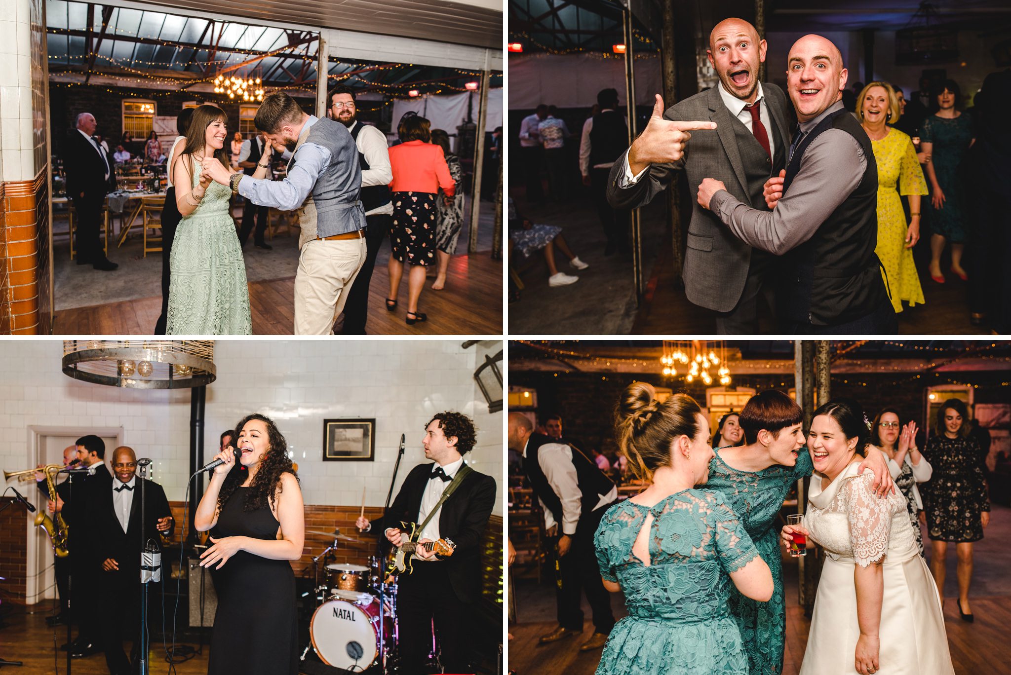 Wedding guests dancing at a Plas Dinam wedding