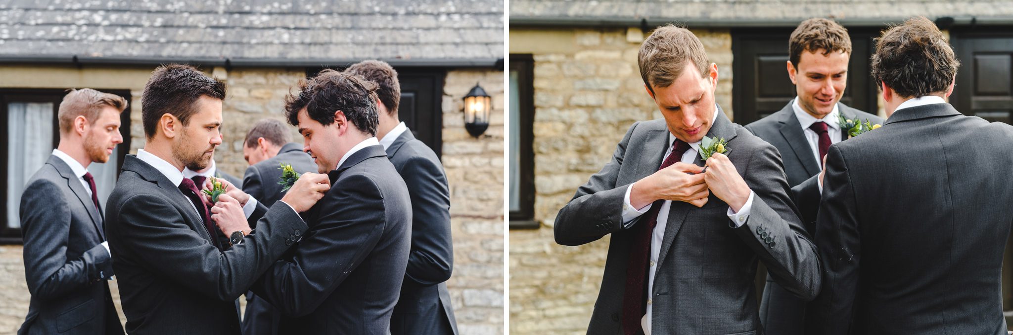 Groomsmen putting buttonholes on