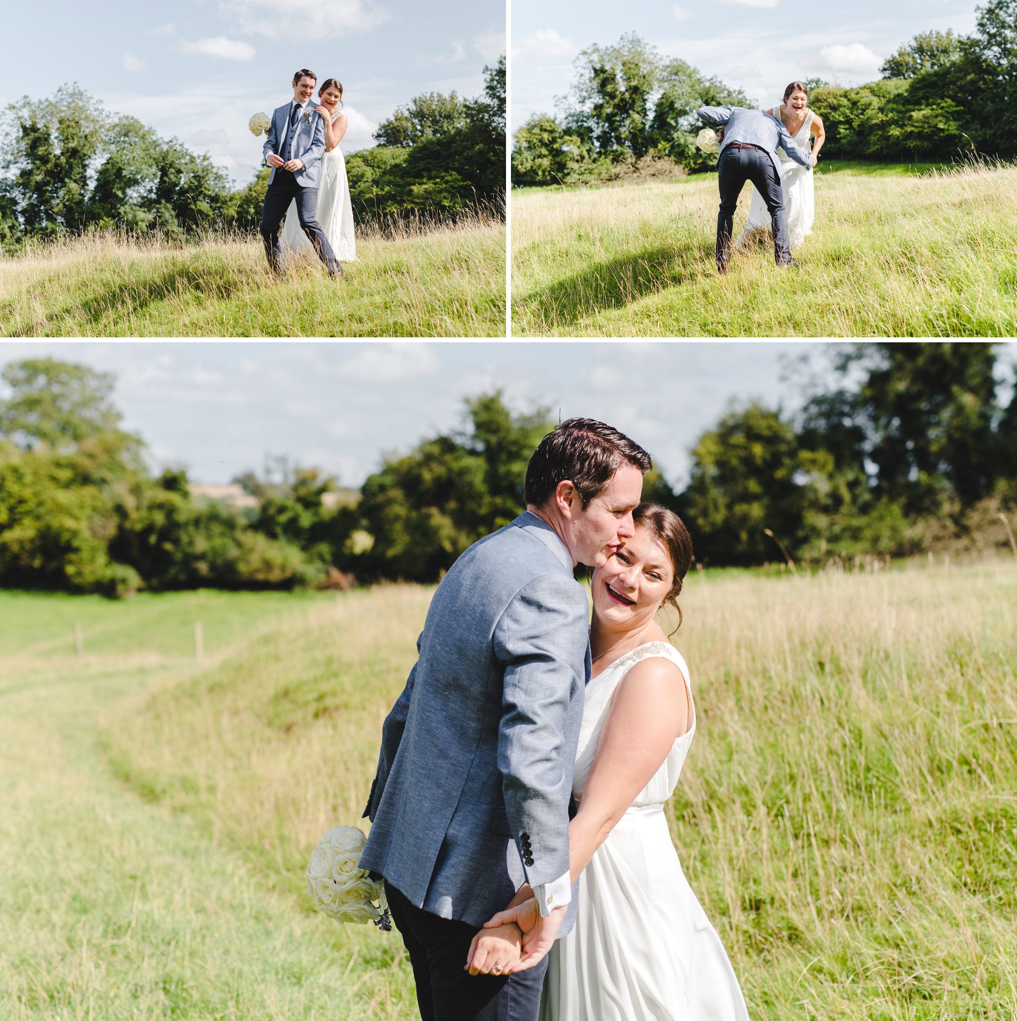 A bride and groom on their portrait shoot at Upcote
