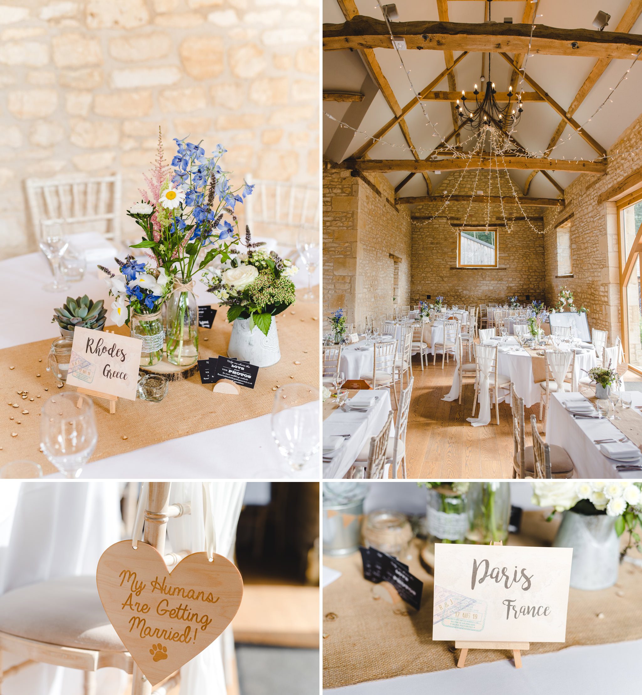 The wedding breakfast set up at Upcote