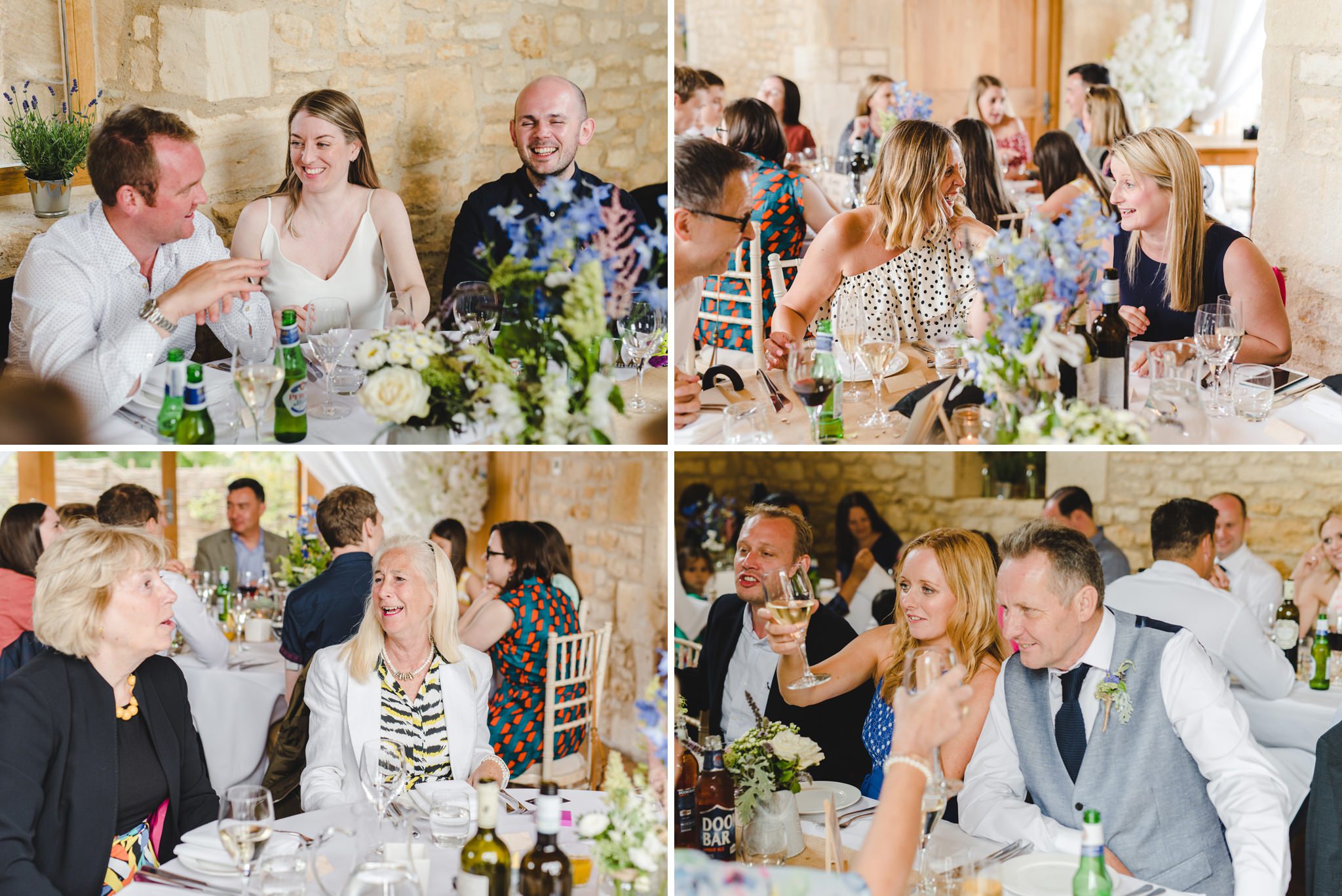 Wedding breakfast in Gloucestershire with guests dat around tables