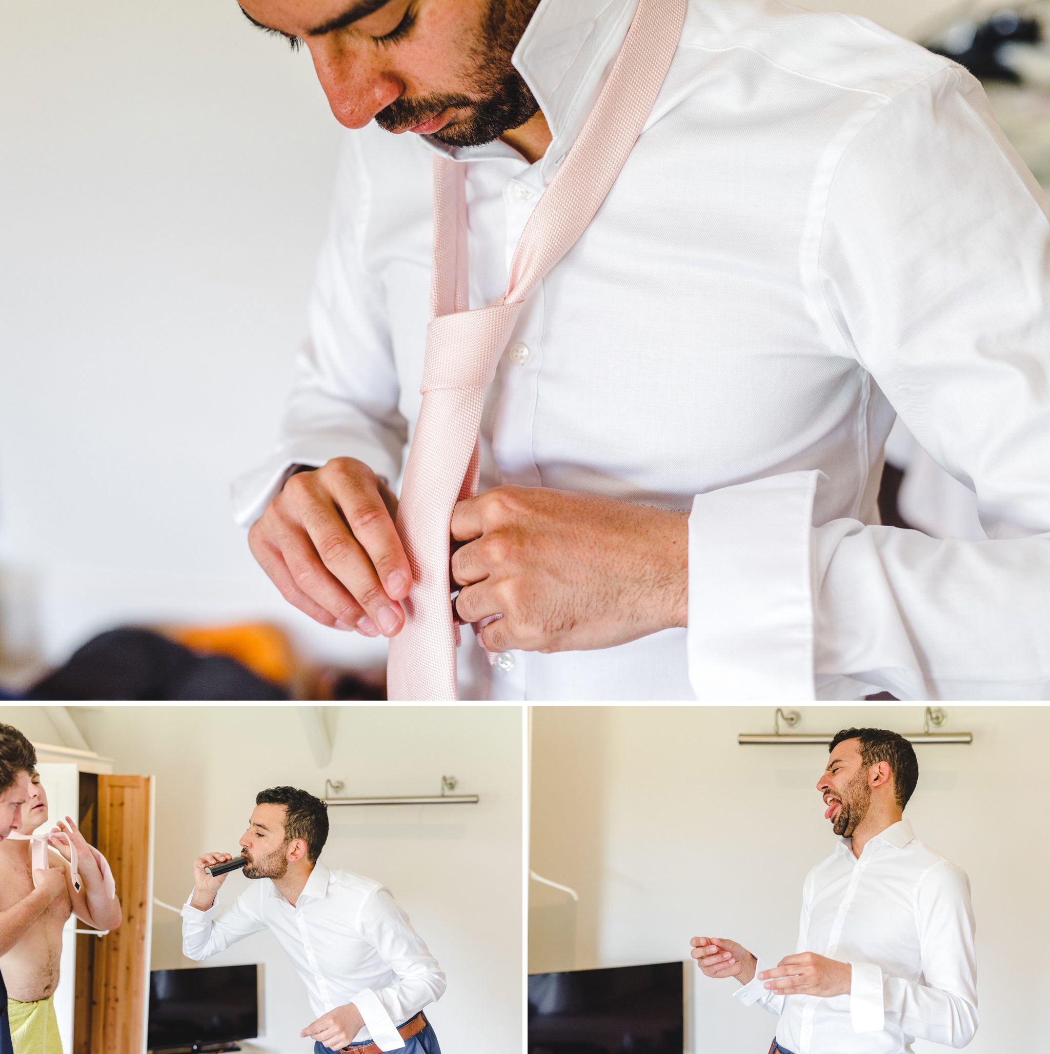 A groom getting ready for his wedding