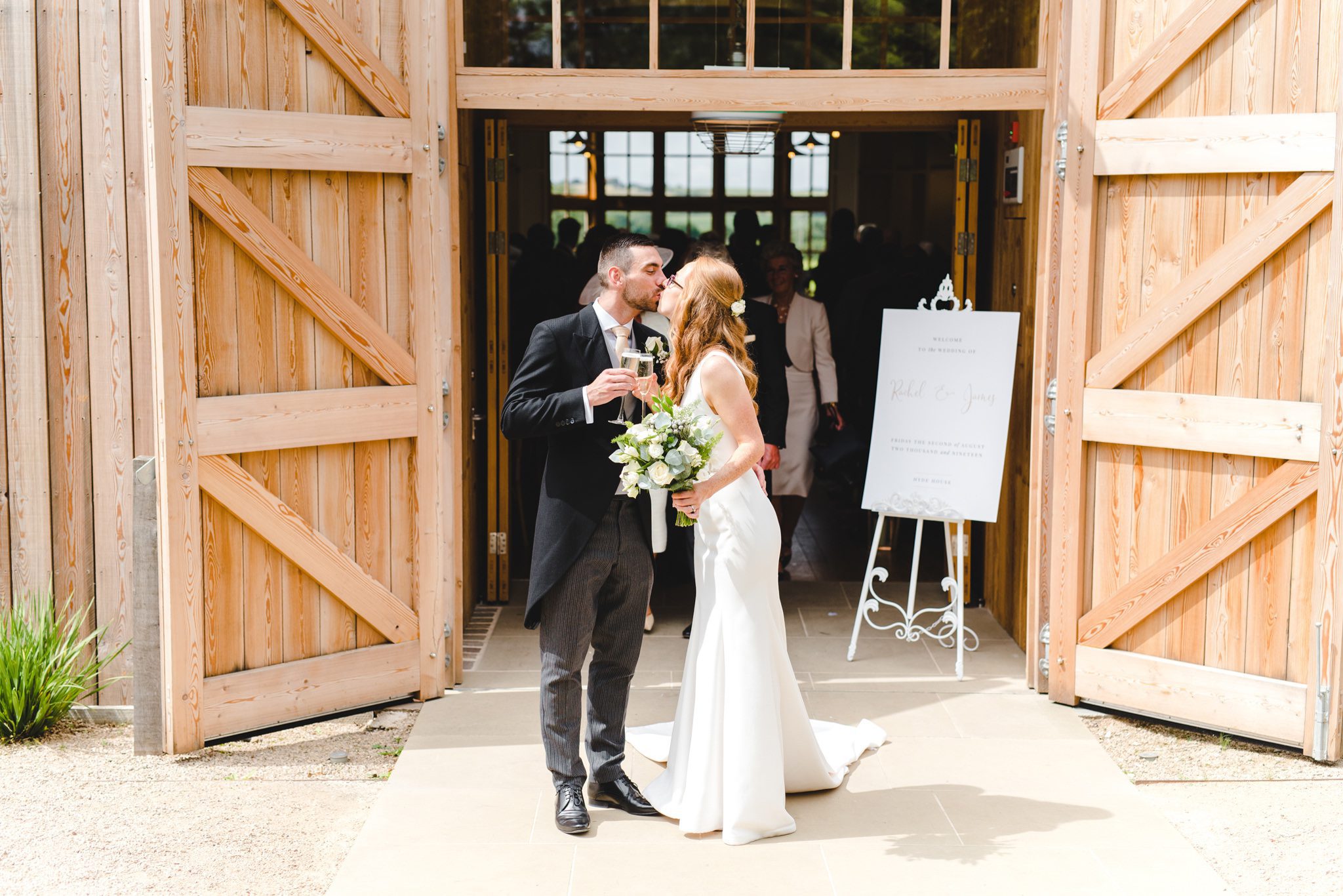 A just married bride and groom sharing a tender moment