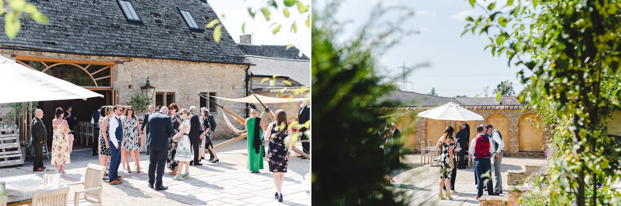 A sunny wedding day with guests relaxing