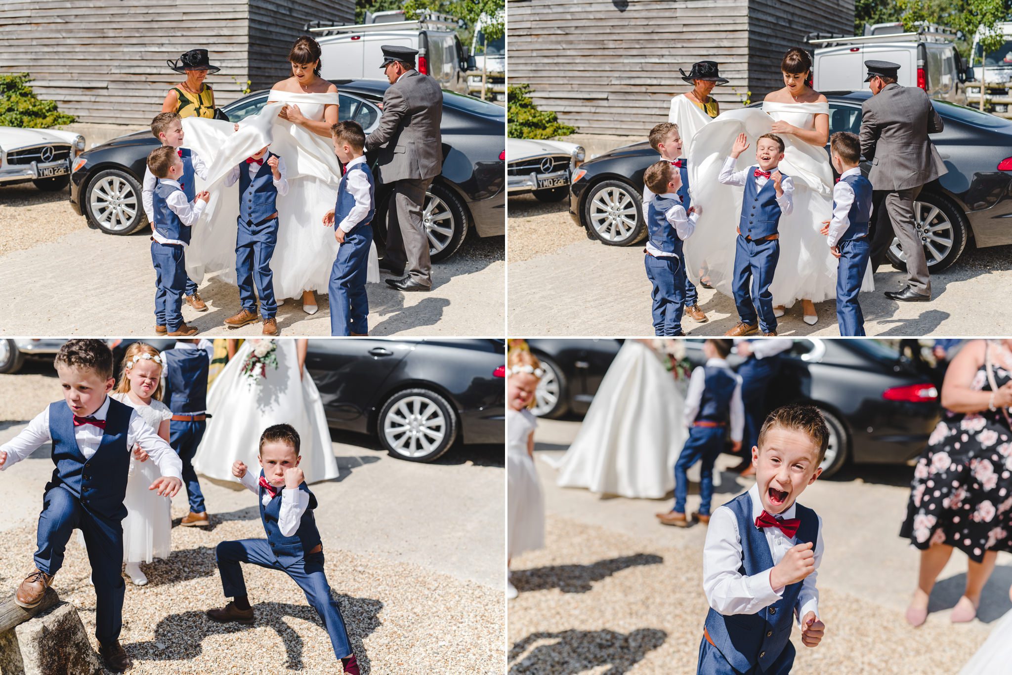 Bride arriving at Oxleaze for her wedding ceremony