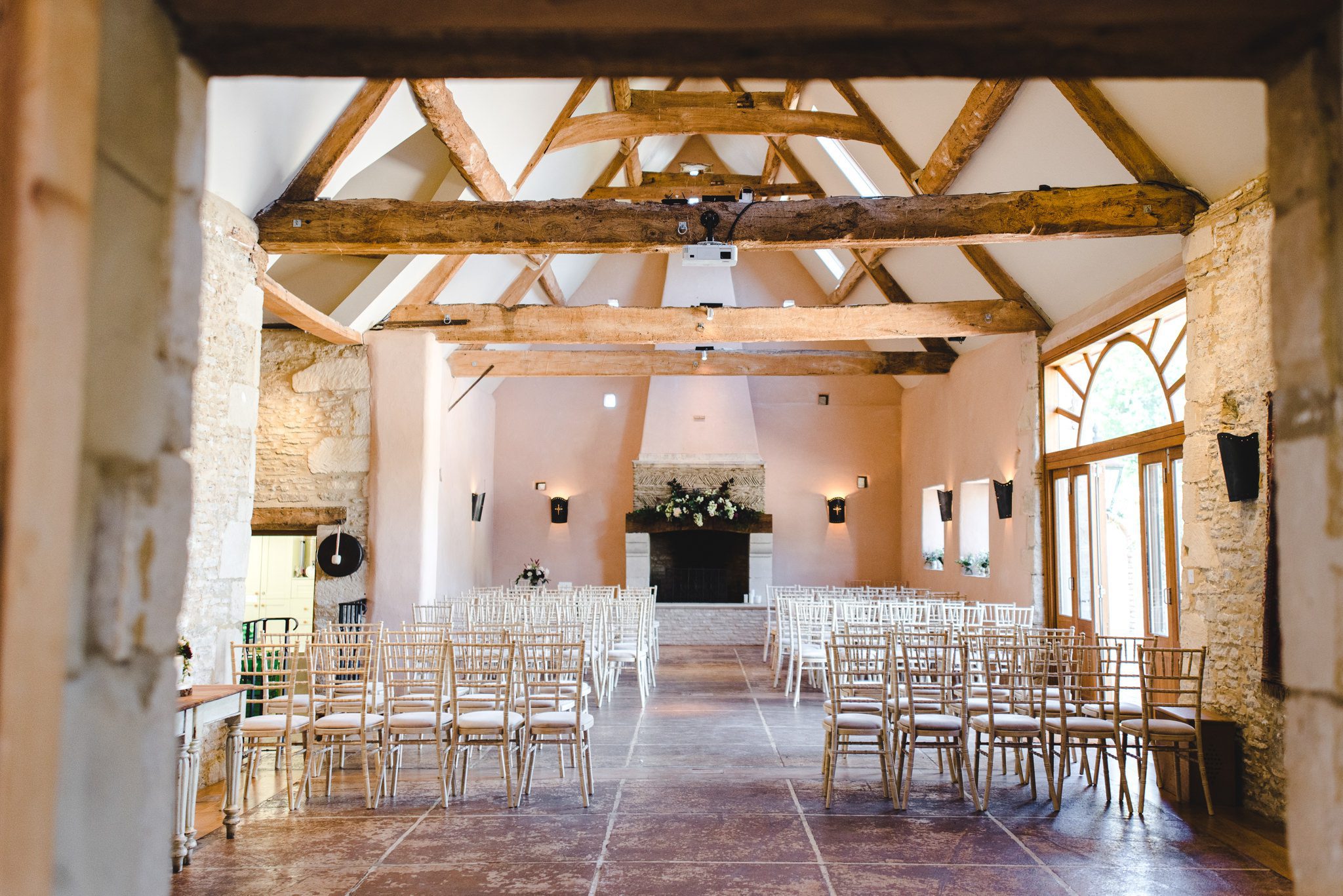 Oxleaze Barn set up for a wedding ceremony