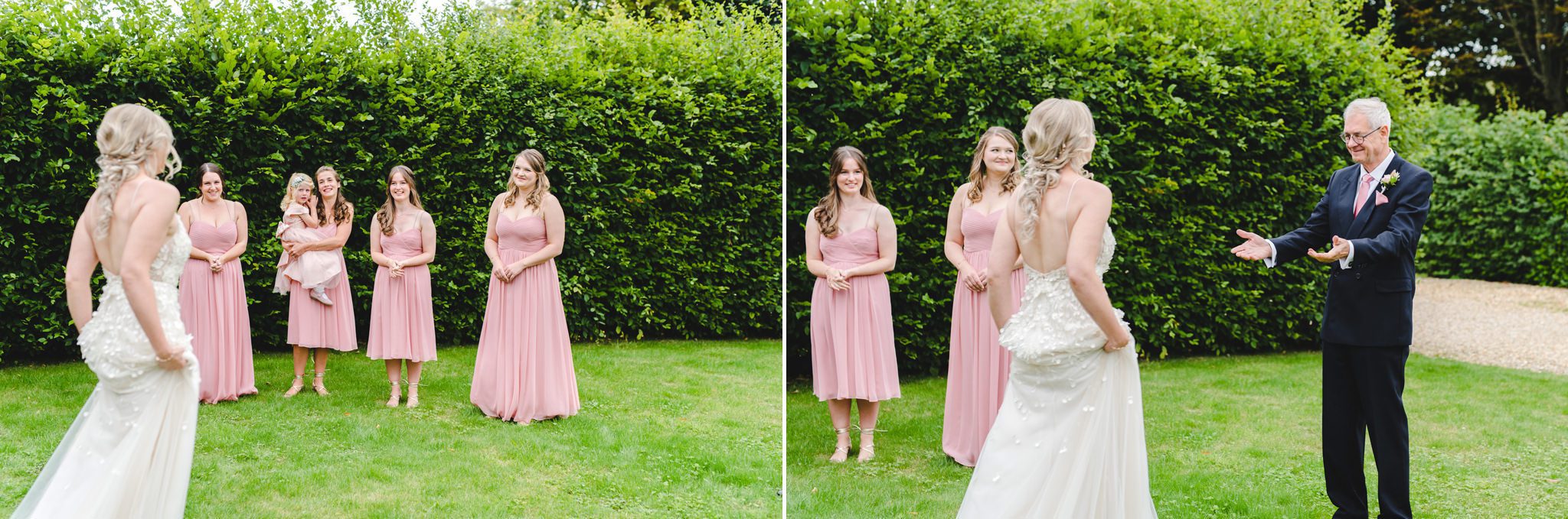 A bride's father meeting her on her wedding day