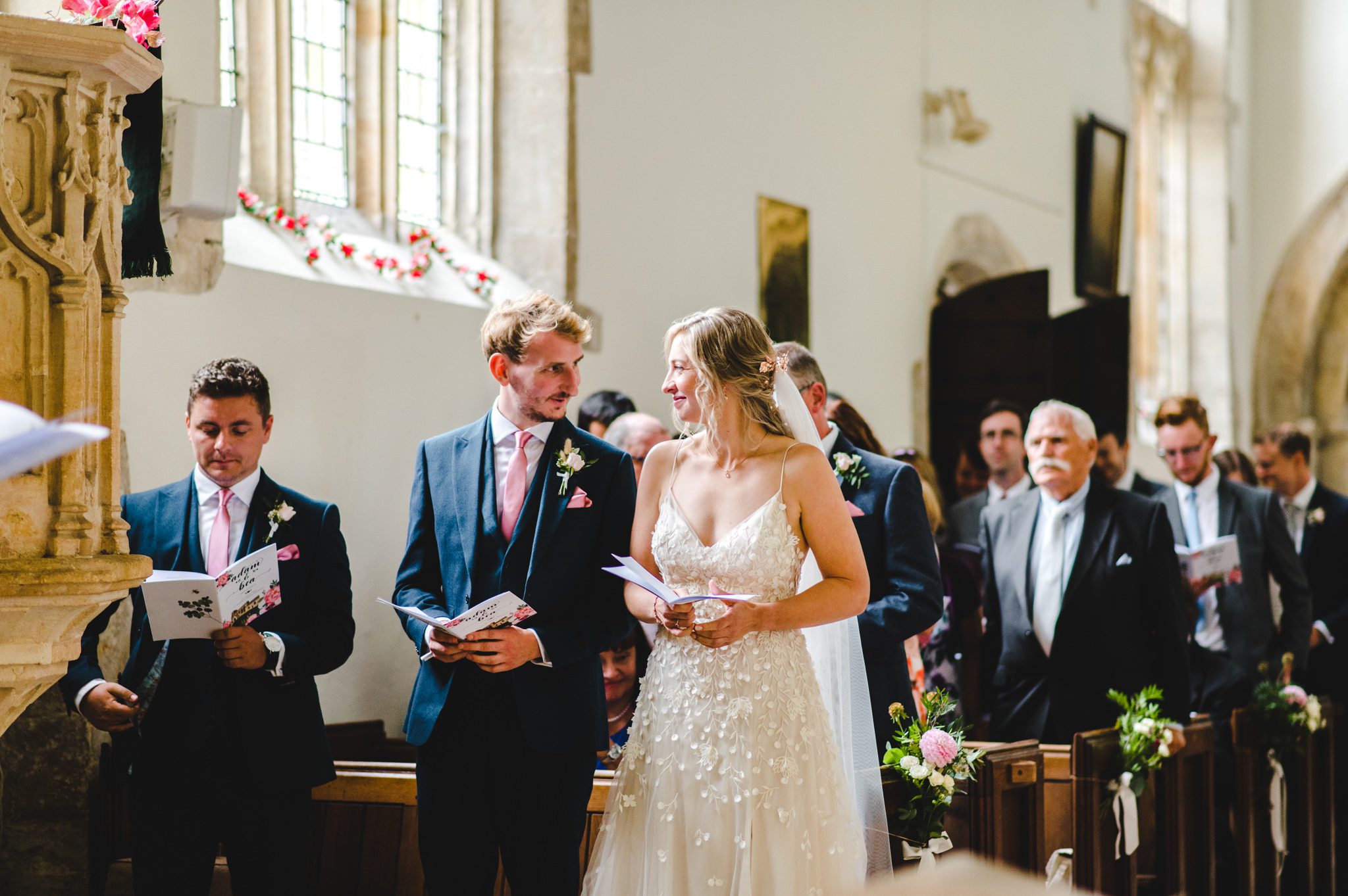 A couple getting married at Chedworth Church