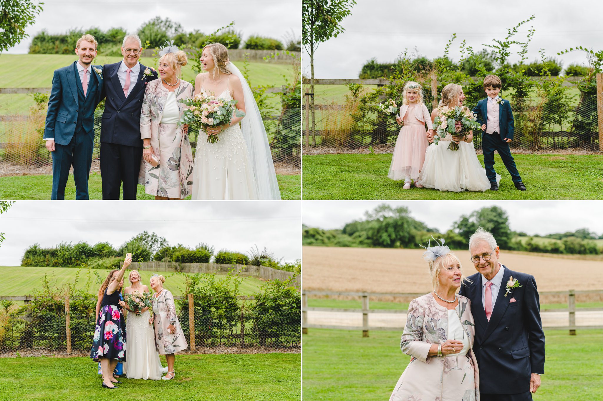 Group pictures at an Upcote Barn wedding