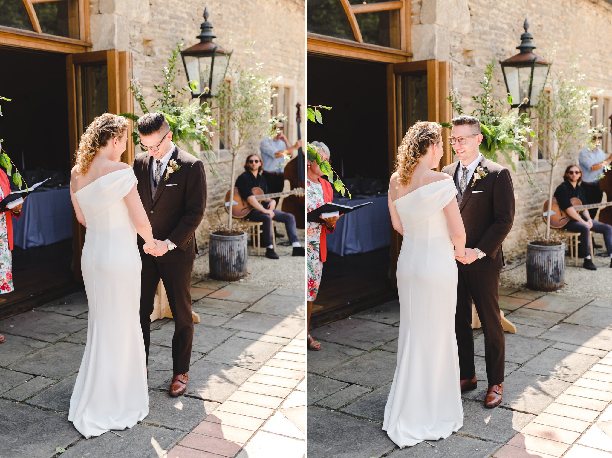 An outdoor wedding ceremony at Oxleaze Barn