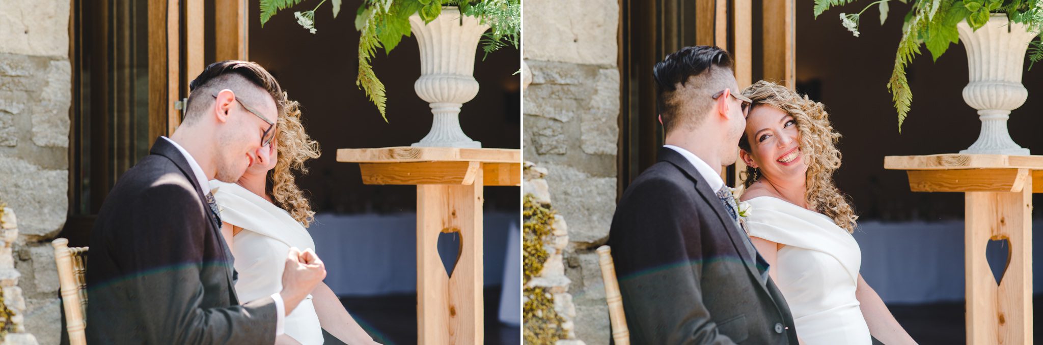 An outdoor wedding ceremony at Oxleaze Barn