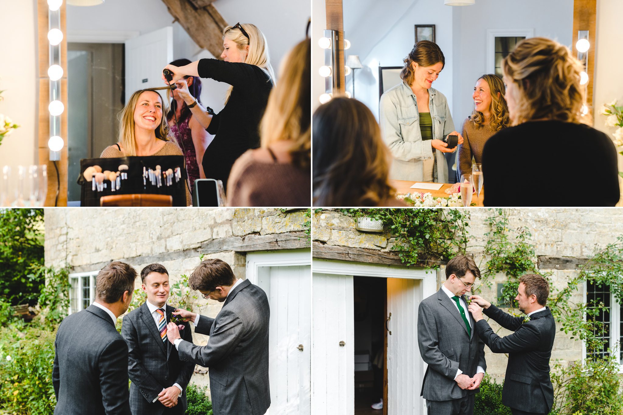 Bride getting ready for her wedding at owlpen manor