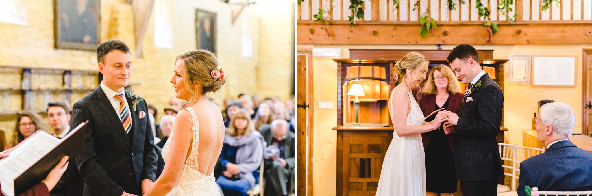 Wedding ceremony at Owlpen Manor by Bigeye Photography in the Cider Barn