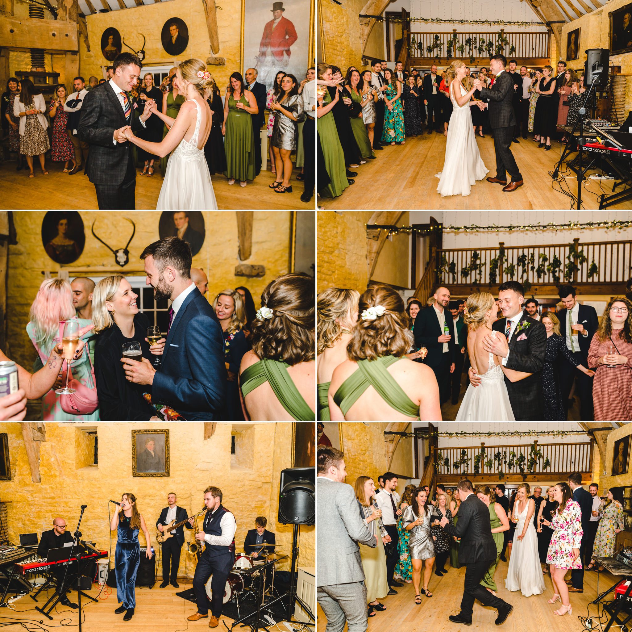 dancing at Owlpen manor in the cider barn