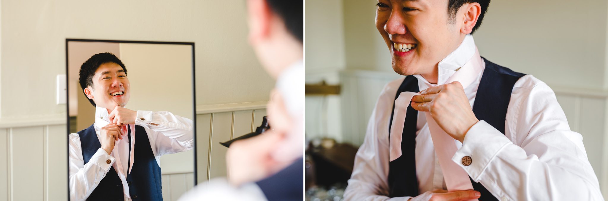 Chinese groom in Gloucestershire getting ready for a wedding