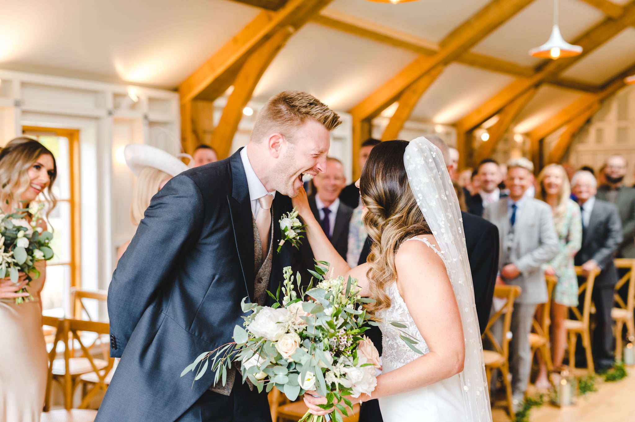 Groom and bride meeting for the first time on their wedding day