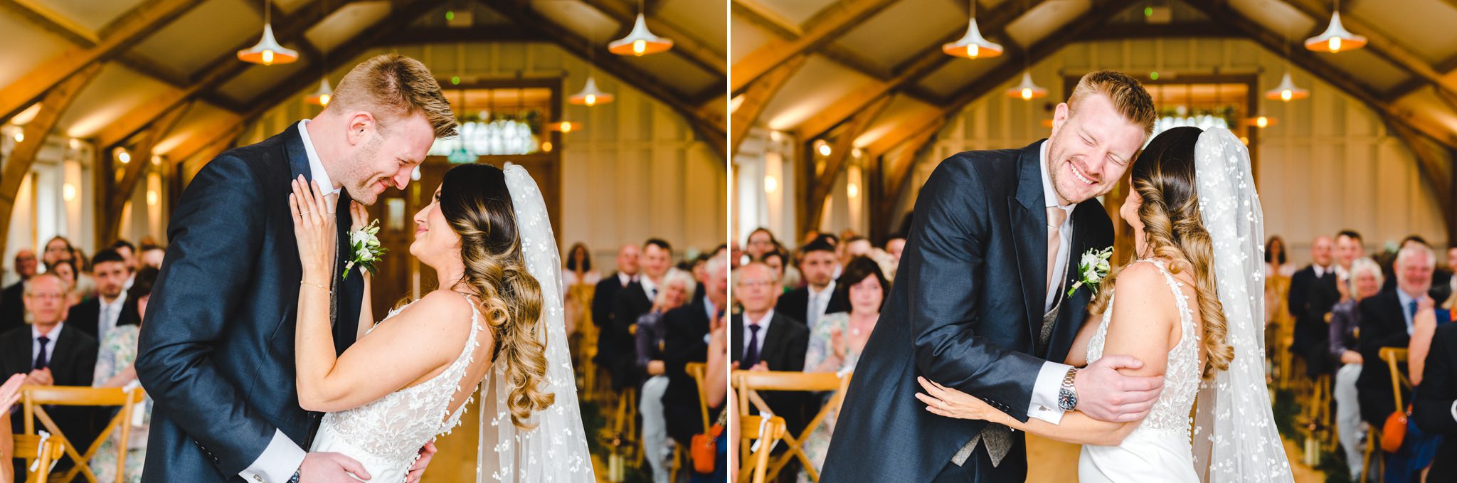 Post-kiss reactions from the bride and groom