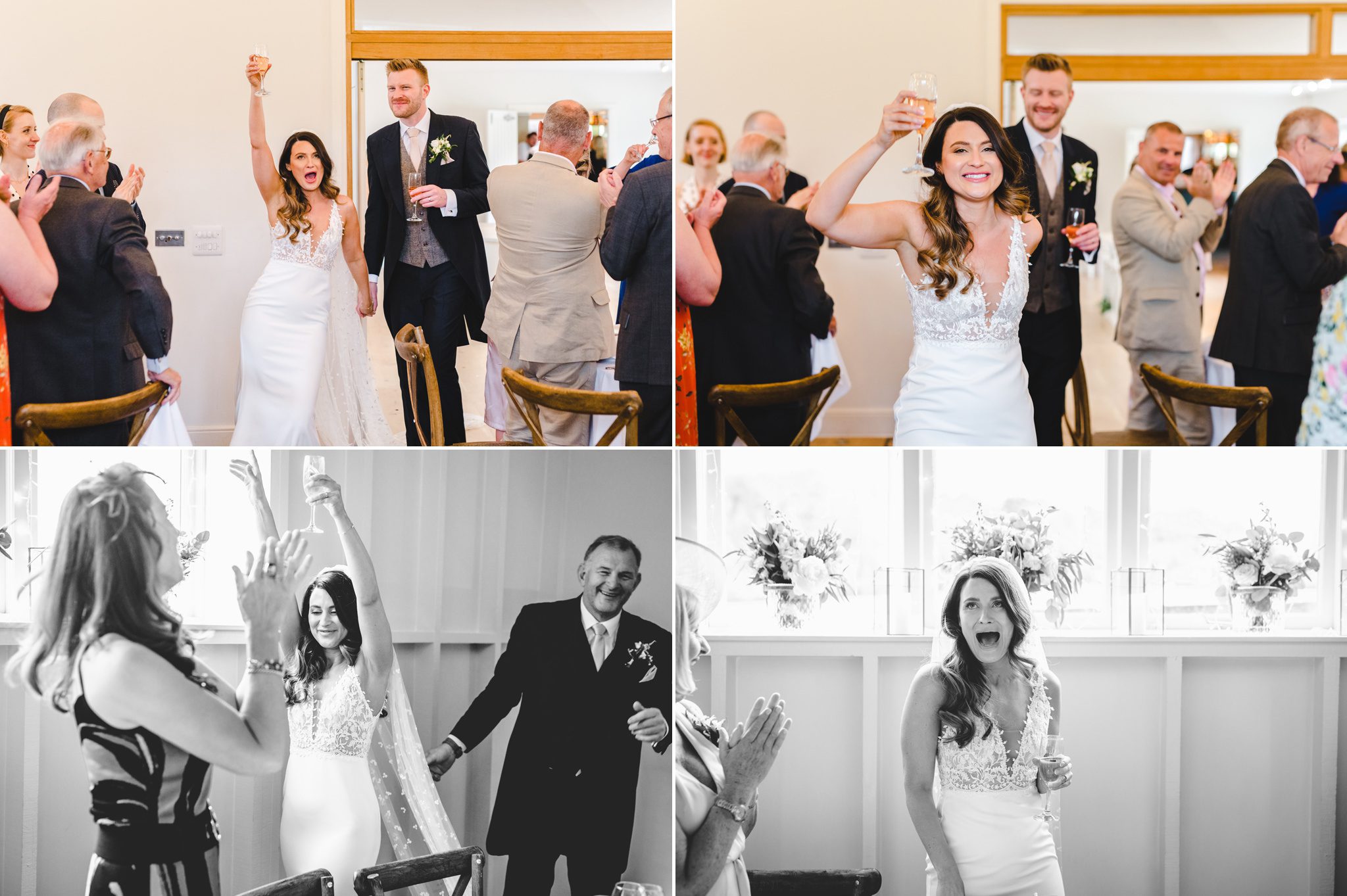 Bride and groom entering the wedding reception at Hyde House