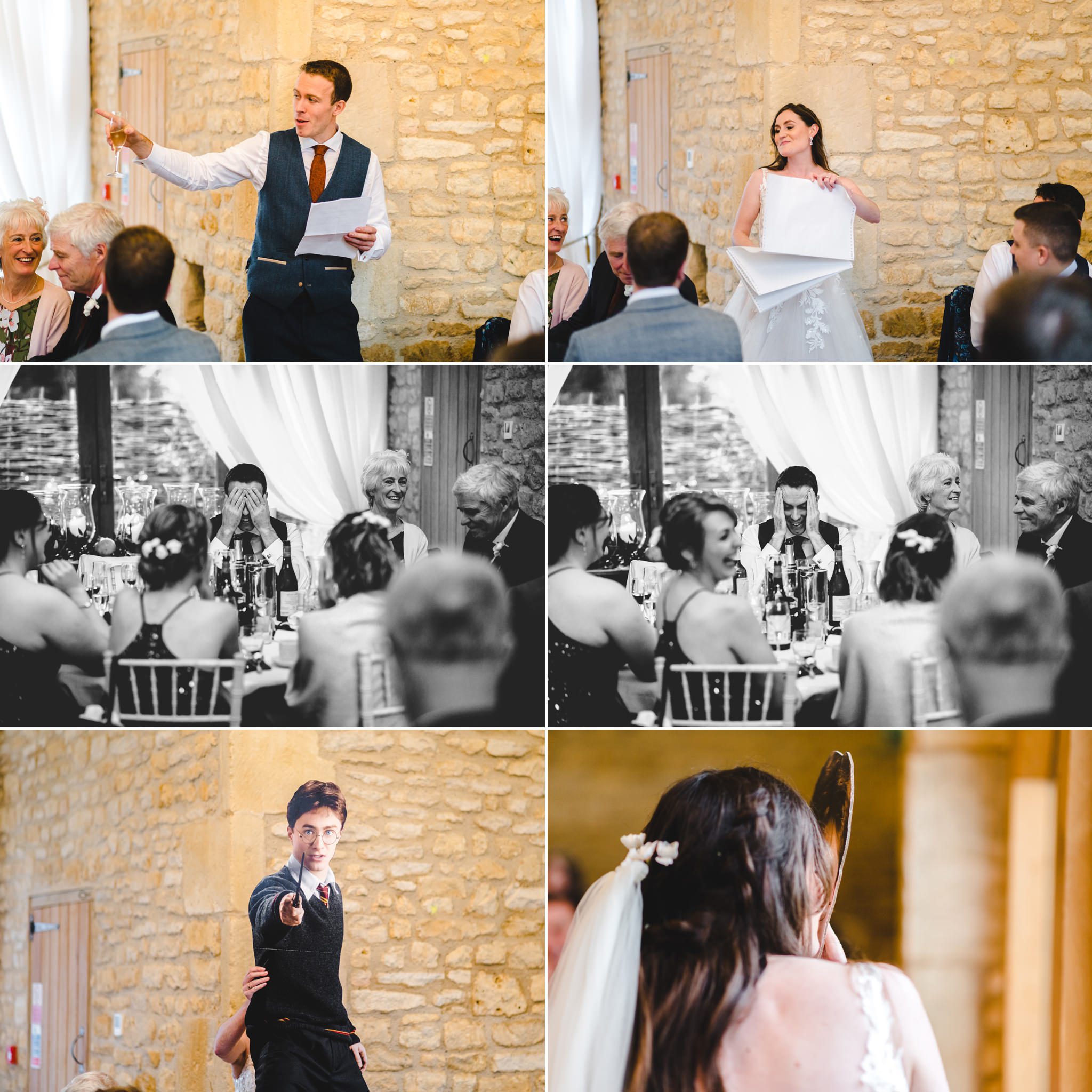 Bride and groom speeches in the main barn at Upcote