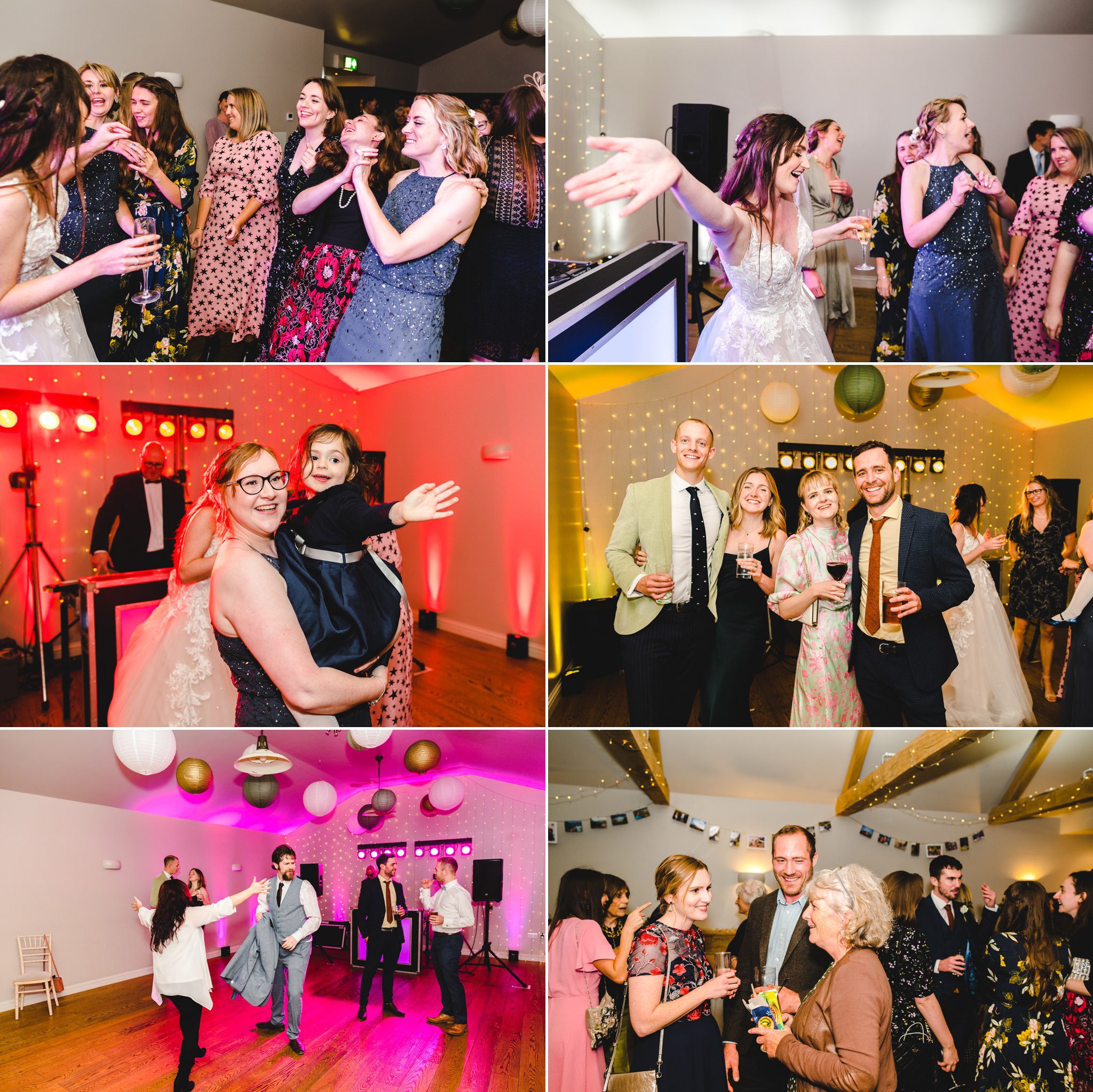 Dancing by wedding guests at Upcote Barn in the Cotswolds