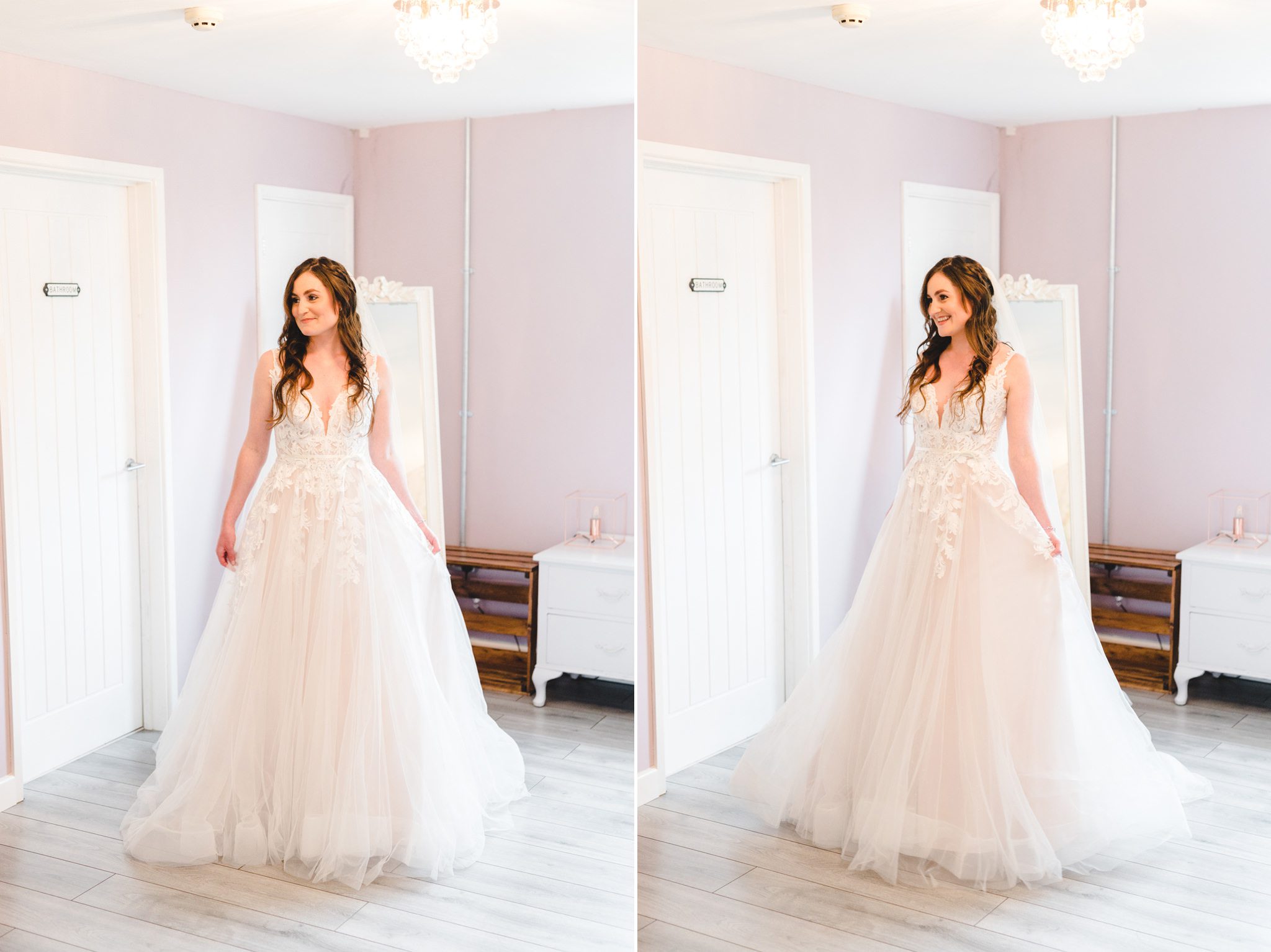 bride in her wedding dress at the bridal prep rooms in gloucester