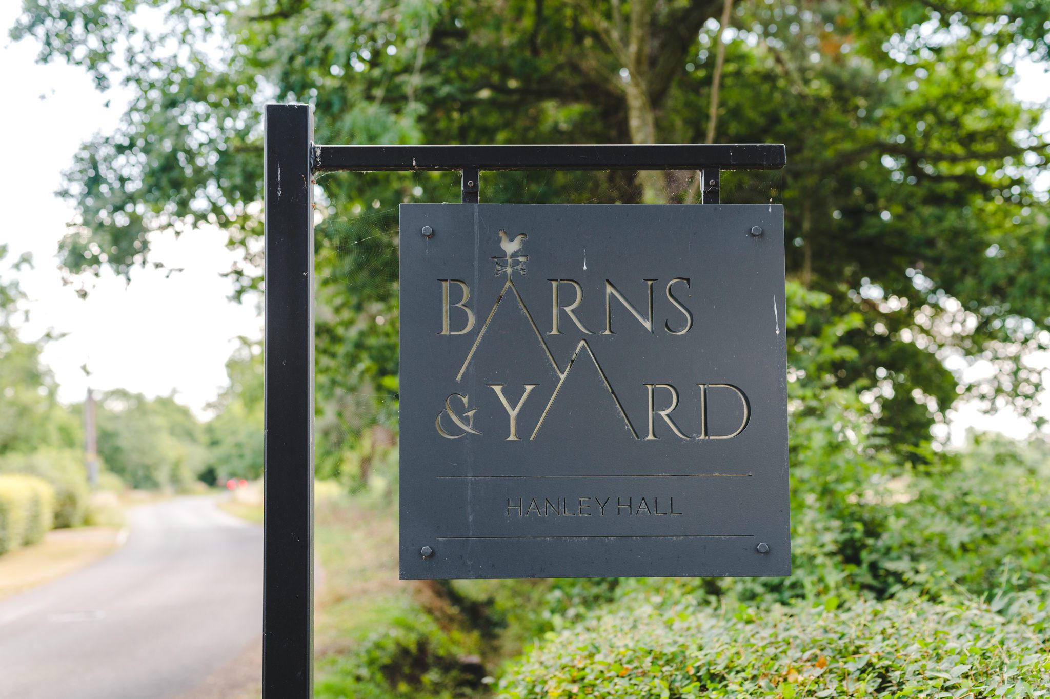 Barns and Yard at Hanley Hall venue sign