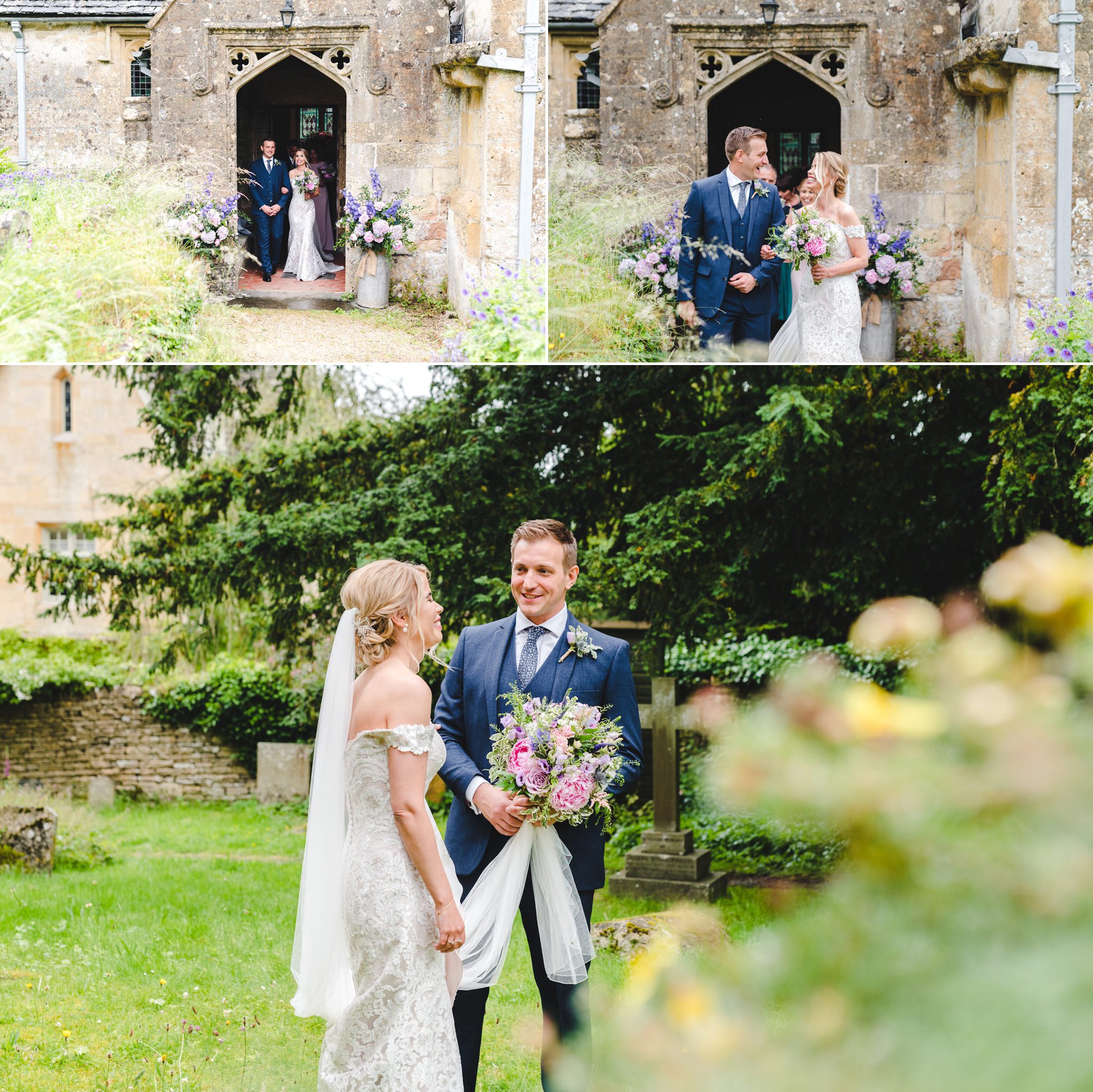 A bride and groom exiting their wedding ceremony