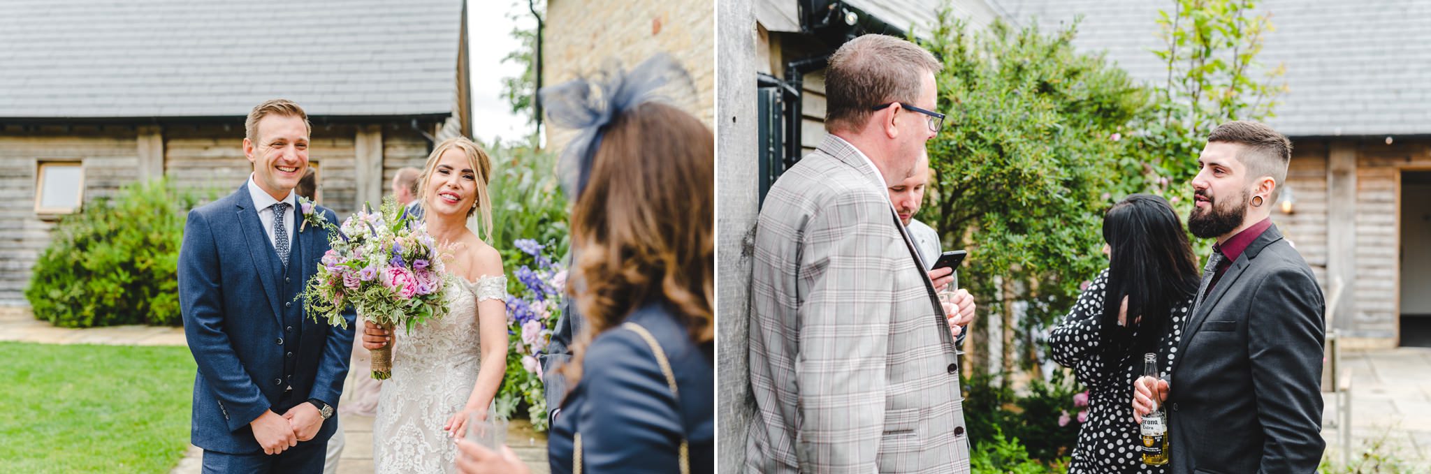 Bride and Groom laughing at Upcote Barn