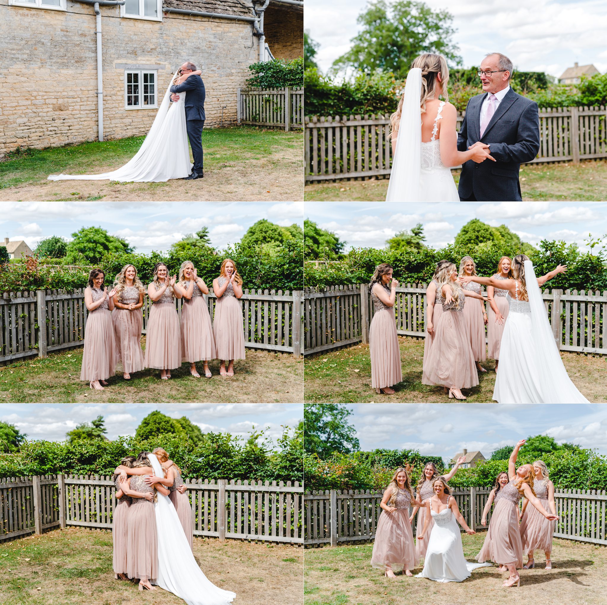First look with Bride and bridesmaids outside in the sunshine