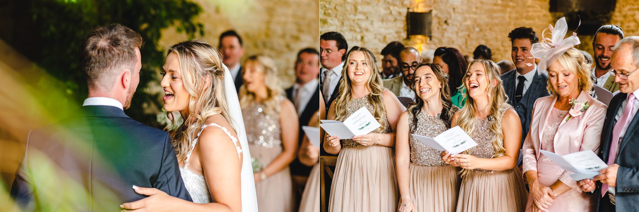 Wedding guests singing during the ceremony