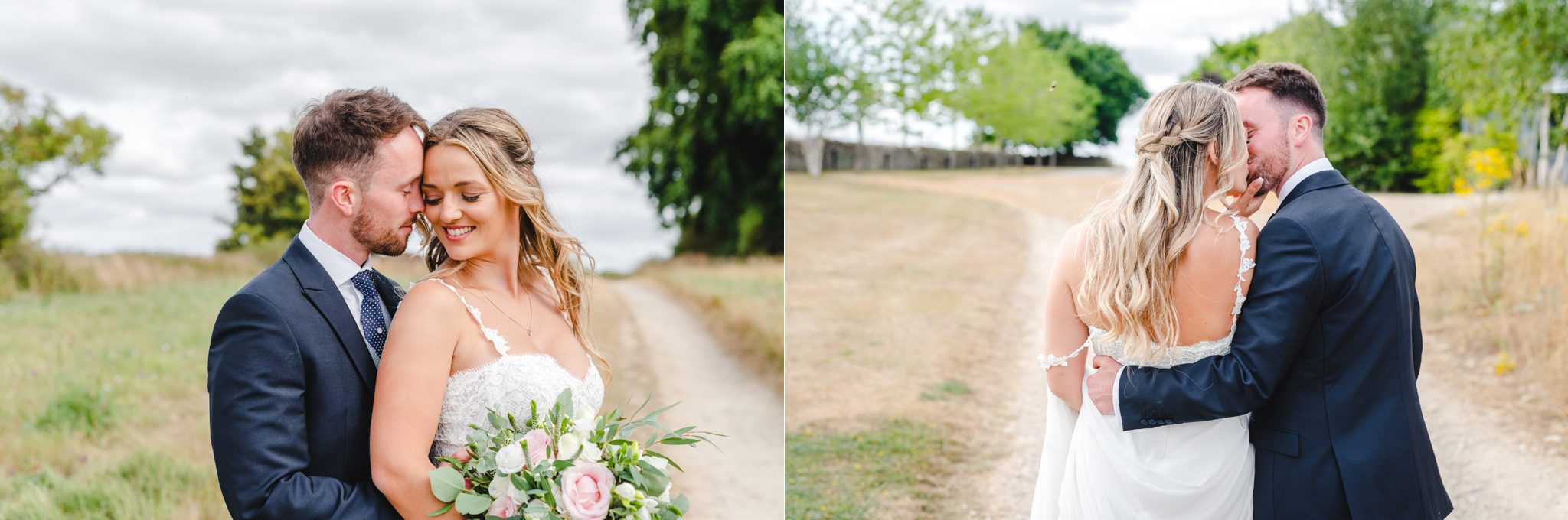 Bride and groom close together