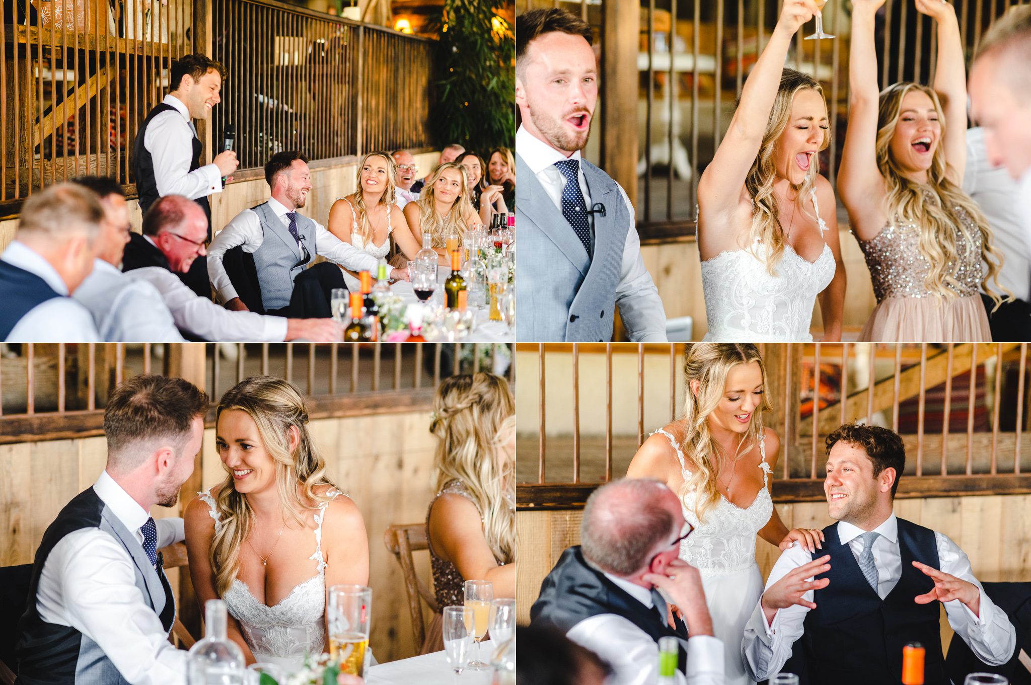 Bride and groom listening to speeches 