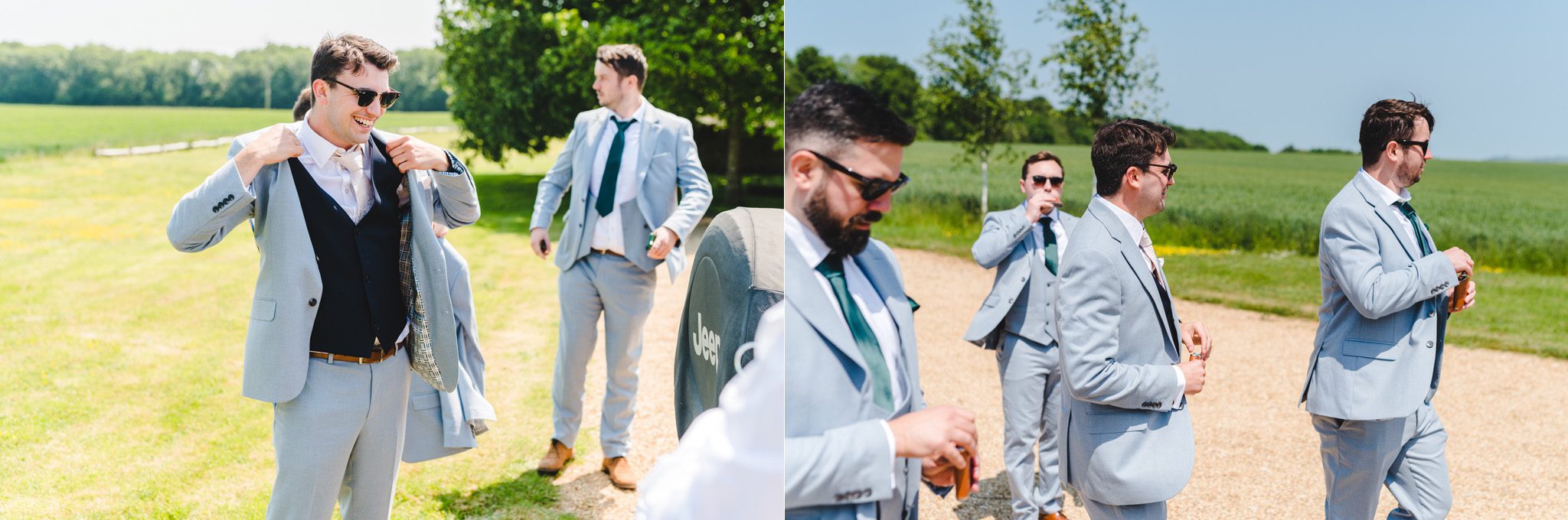 Groomsmen arriving at lapstone barn in gloucestershire