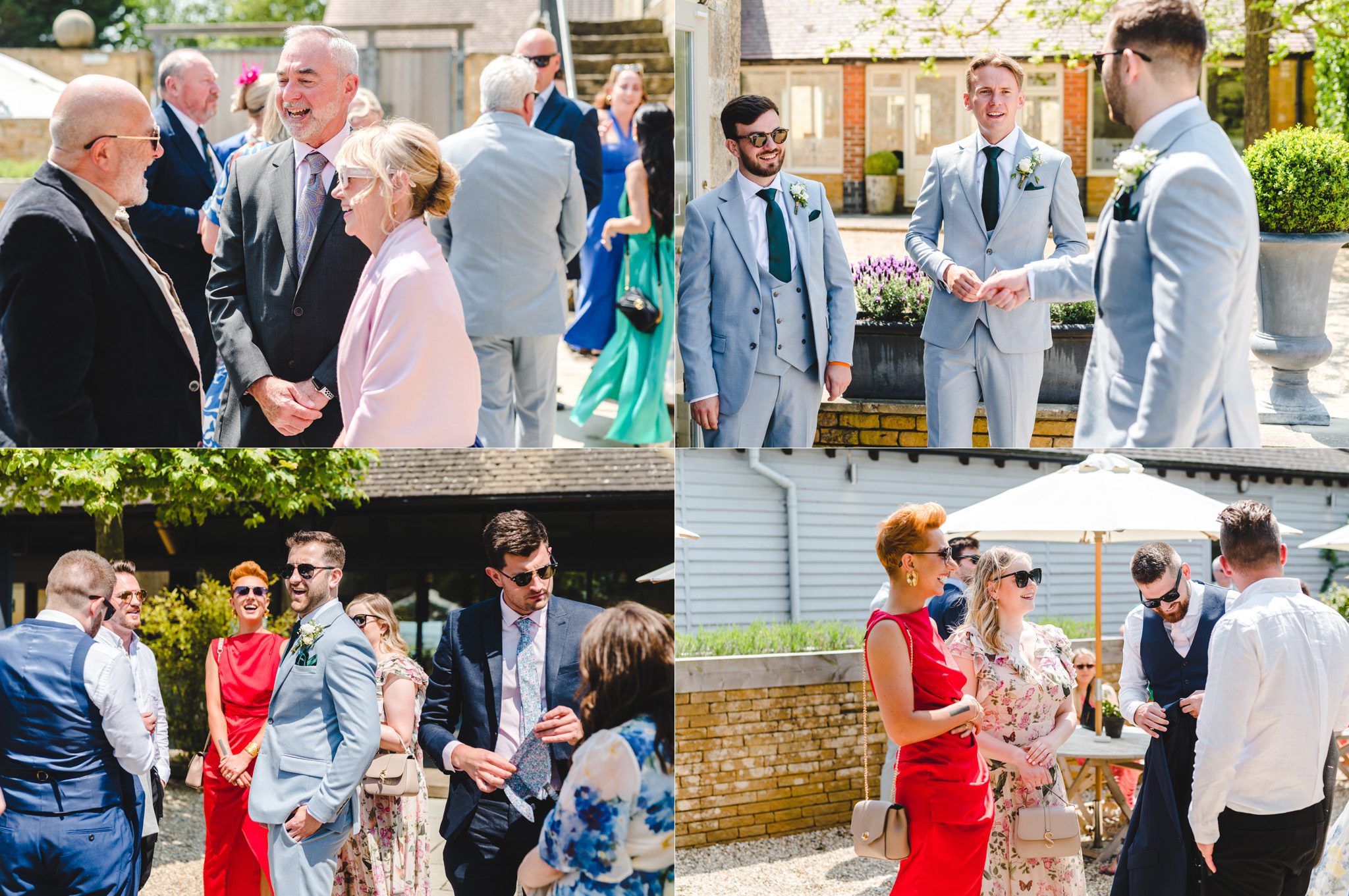 wedding guests gathering ahead of a wedding ceremony at lapstone barn