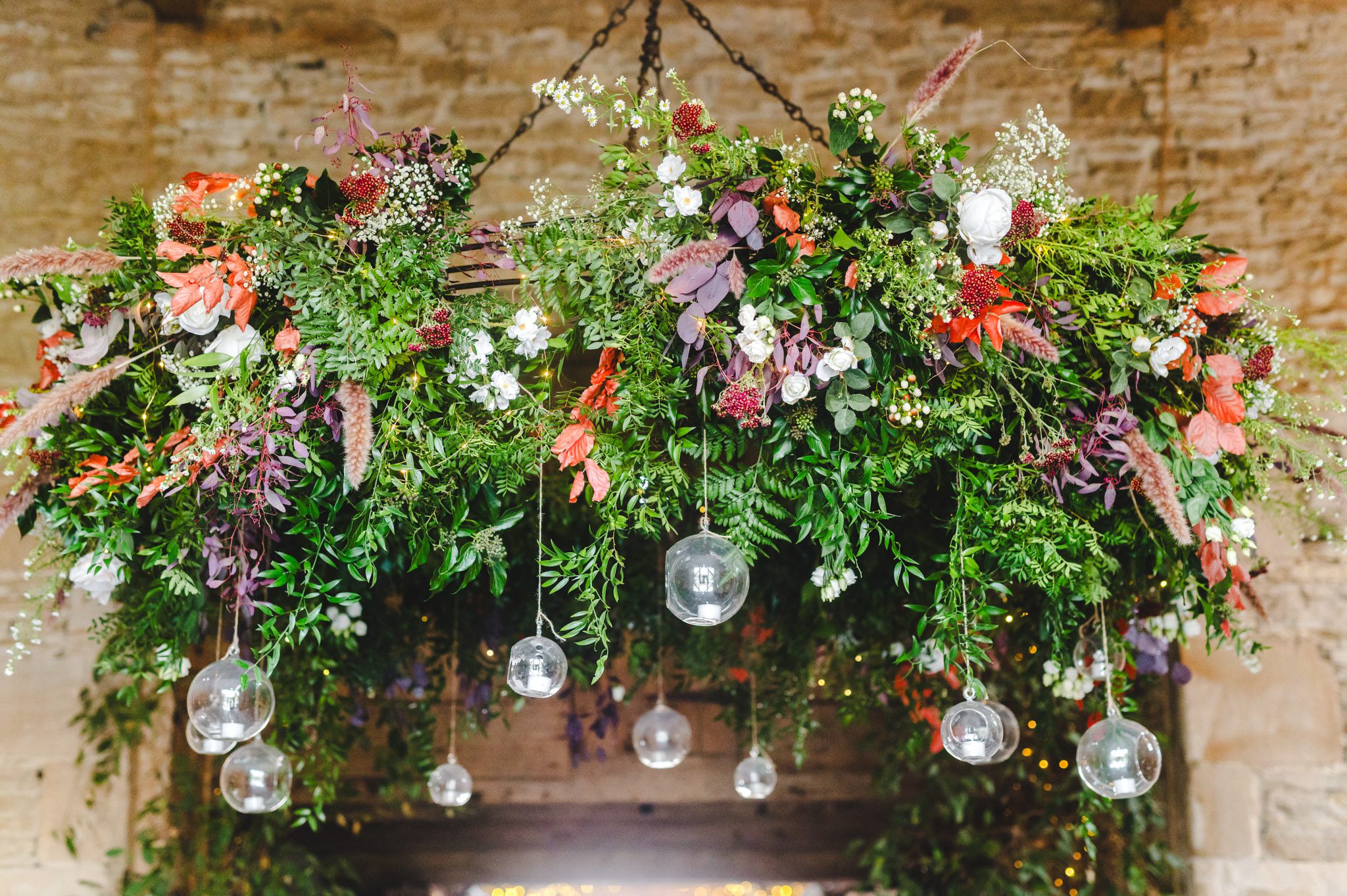 Suspended wedding floral installation