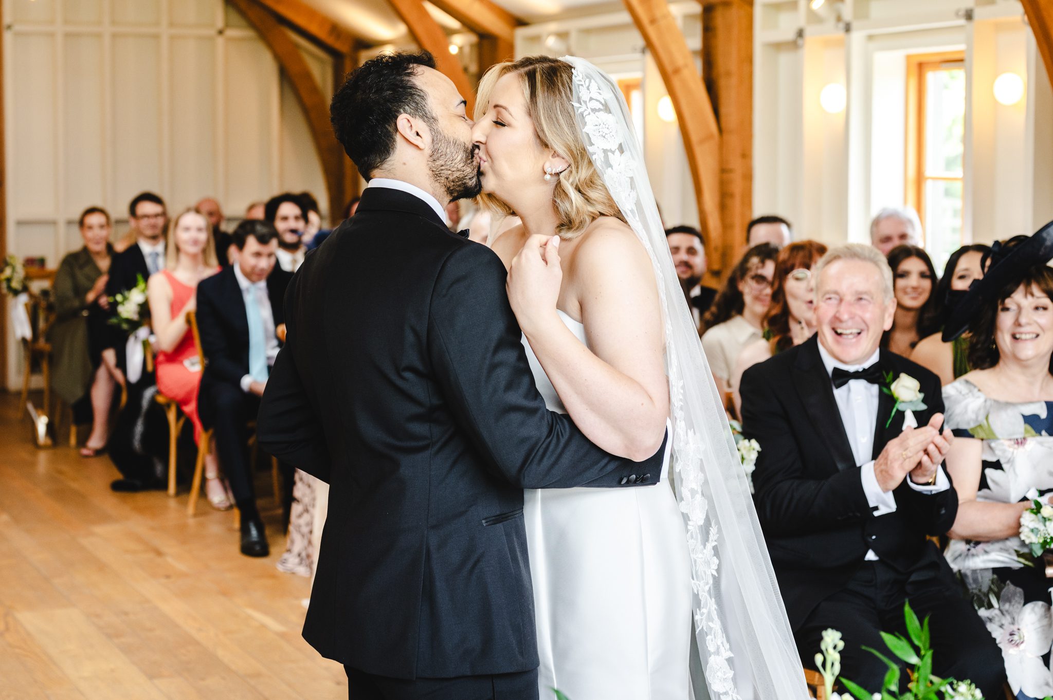 Hyde House wedding first kiss between bride and groom