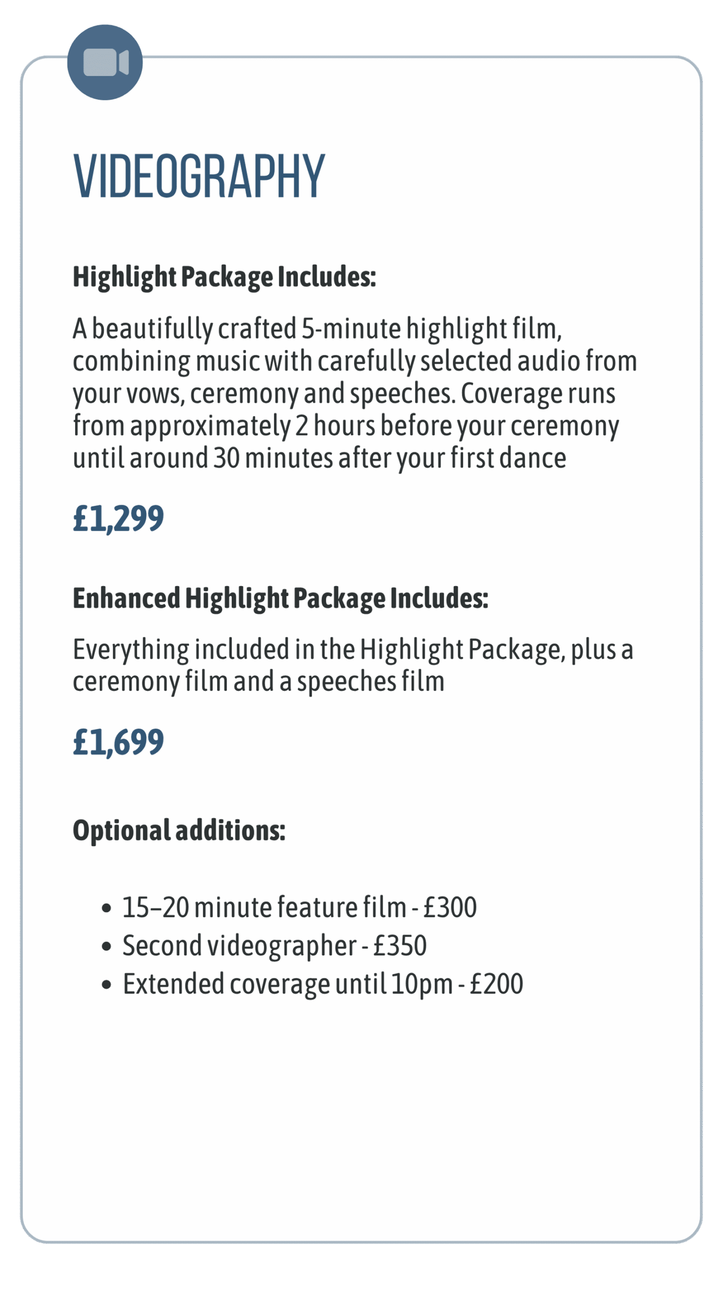 Videography Pricing